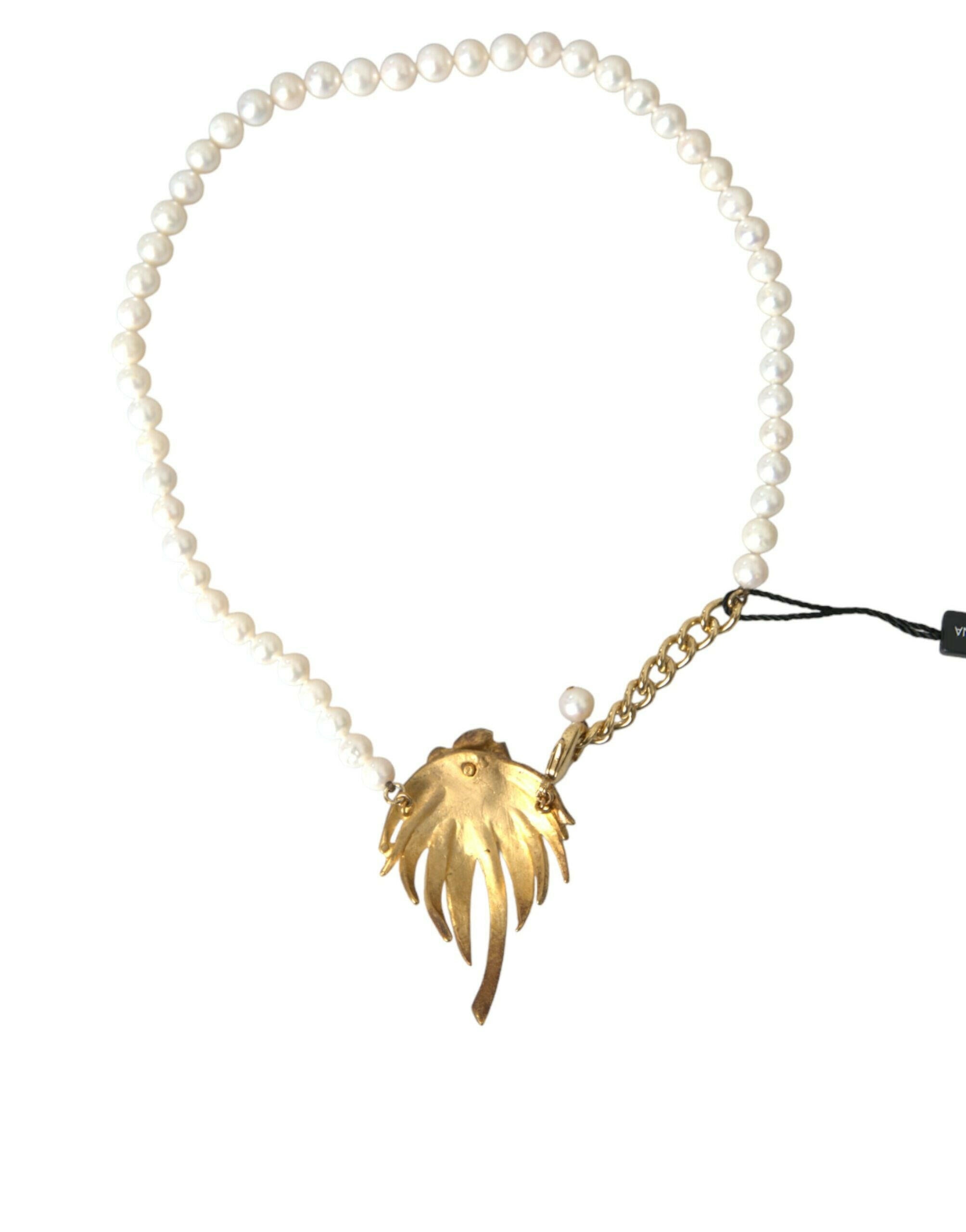 Dolce & Gabbana Gold Brass Crystal Pearl Tree Pendant Charm Necklace.