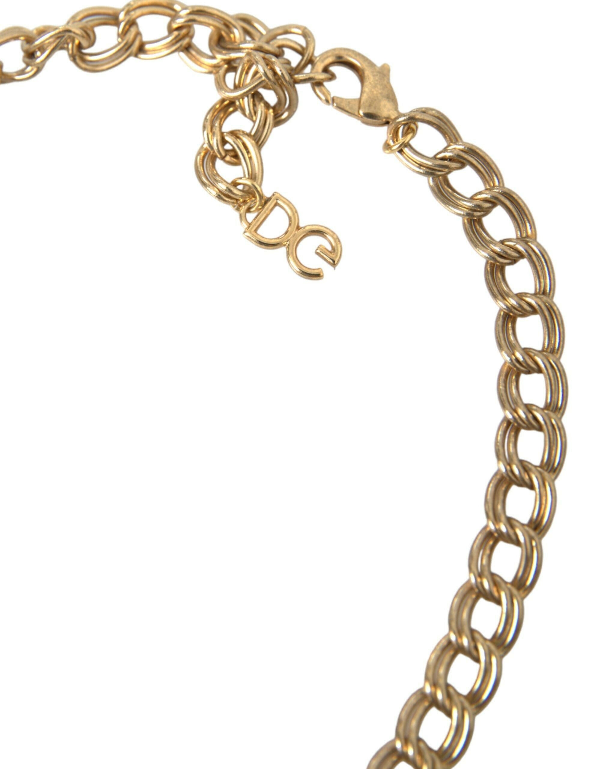 Dolce & Gabbana Gold Chain Rose Cross Strawberry Star Pendant Necklace.