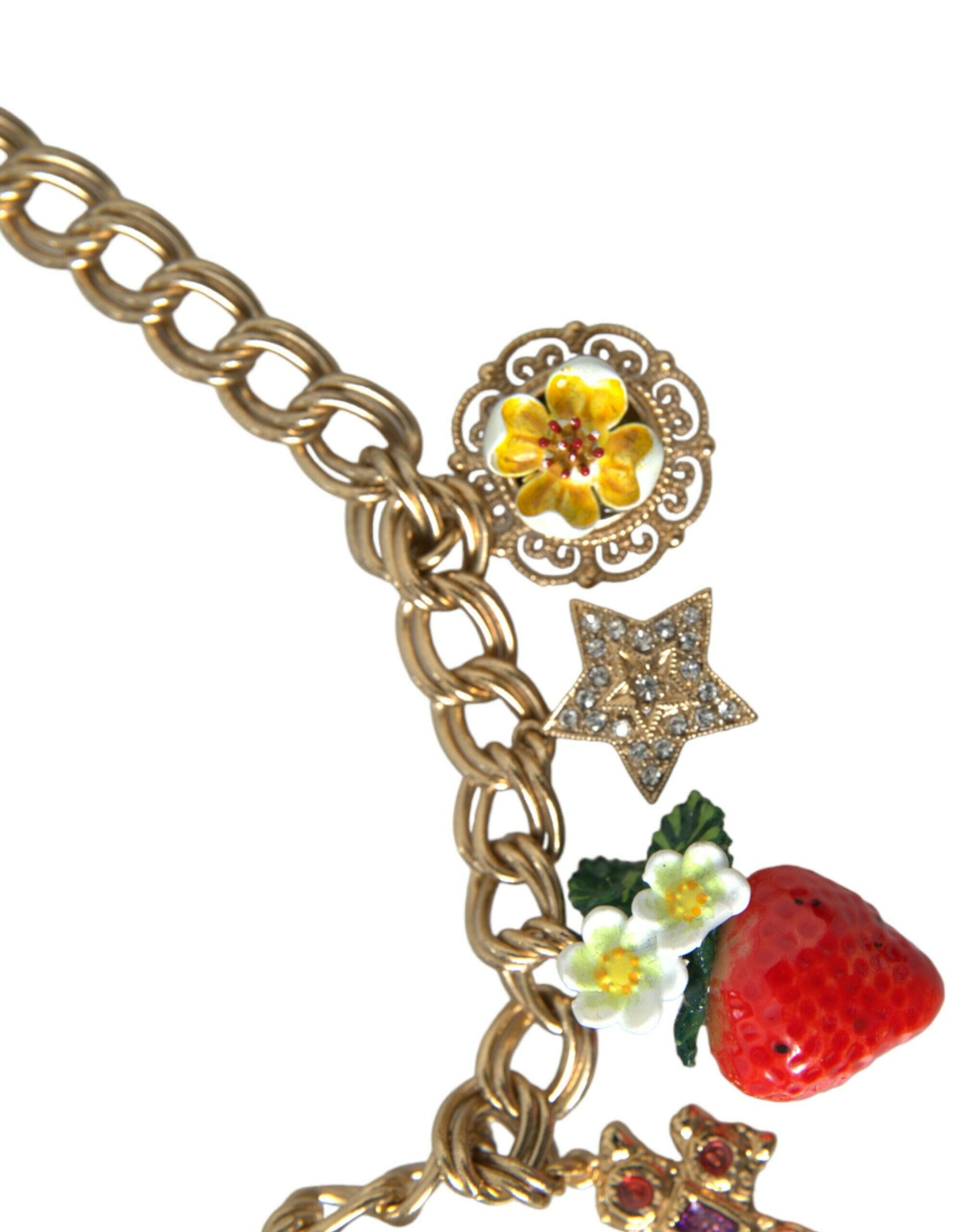 Dolce & Gabbana Gold Chain Rose Cross Strawberry Star Pendant Necklace.