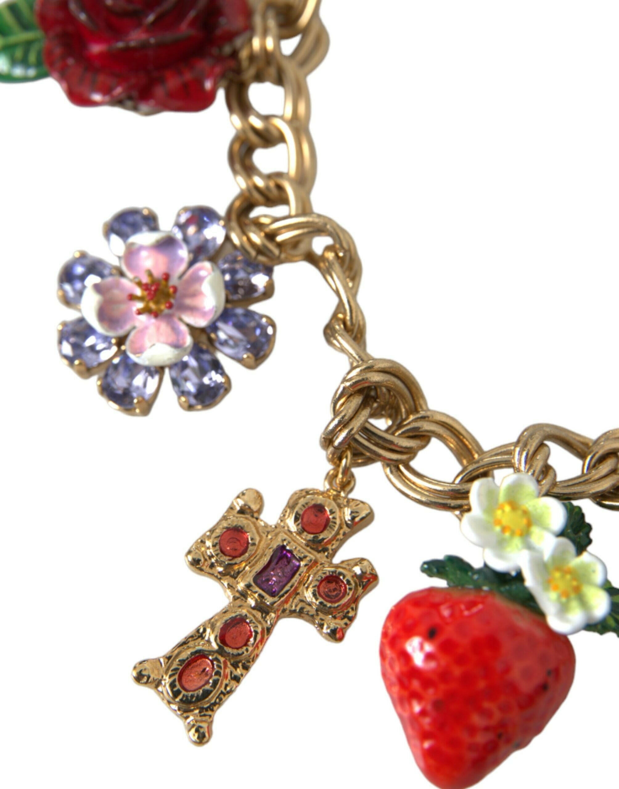 Dolce & Gabbana Gold Chain Rose Cross Strawberry Star Pendant Necklace.