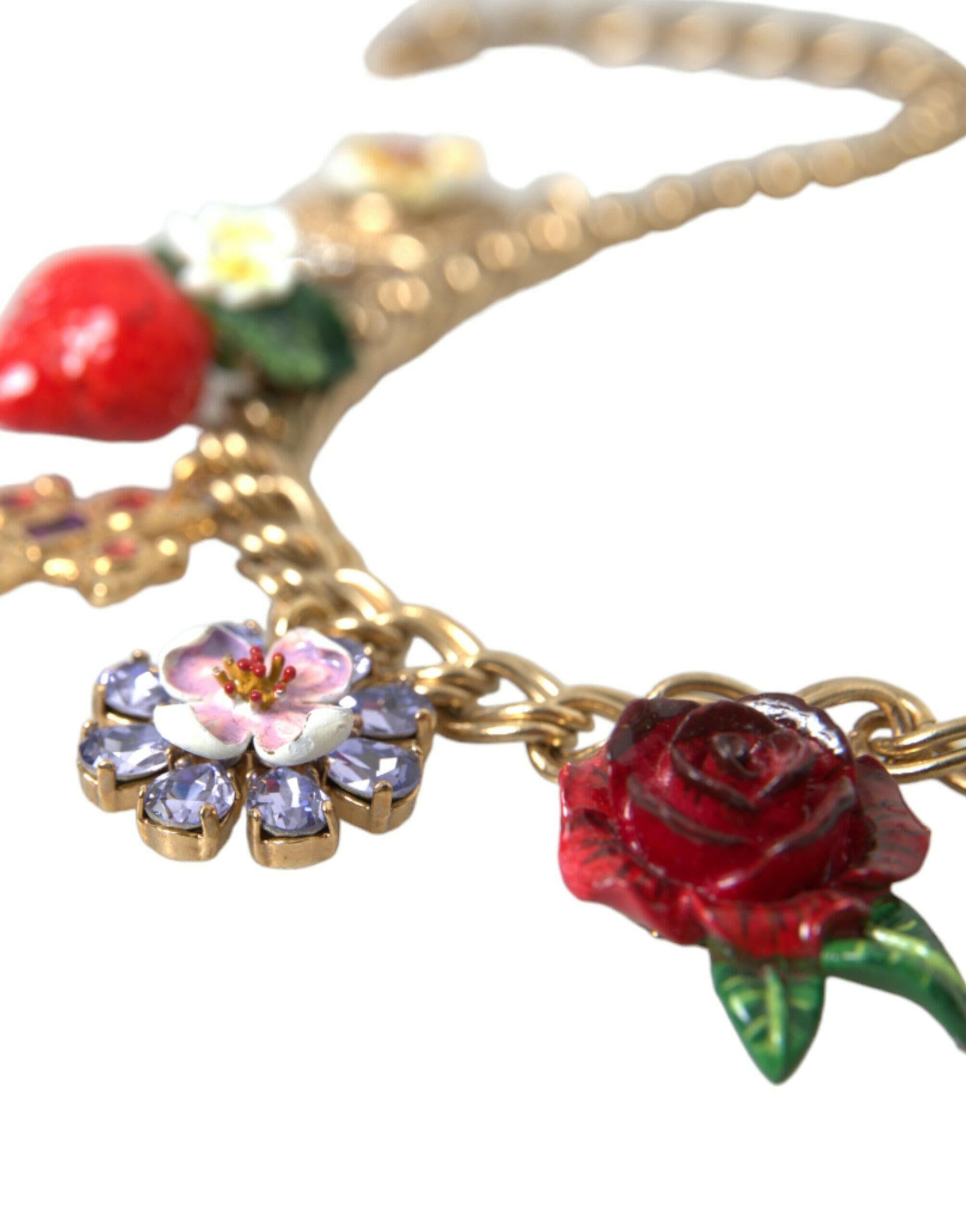 Dolce & Gabbana Gold Chain Rose Cross Strawberry Star Pendant Necklace.