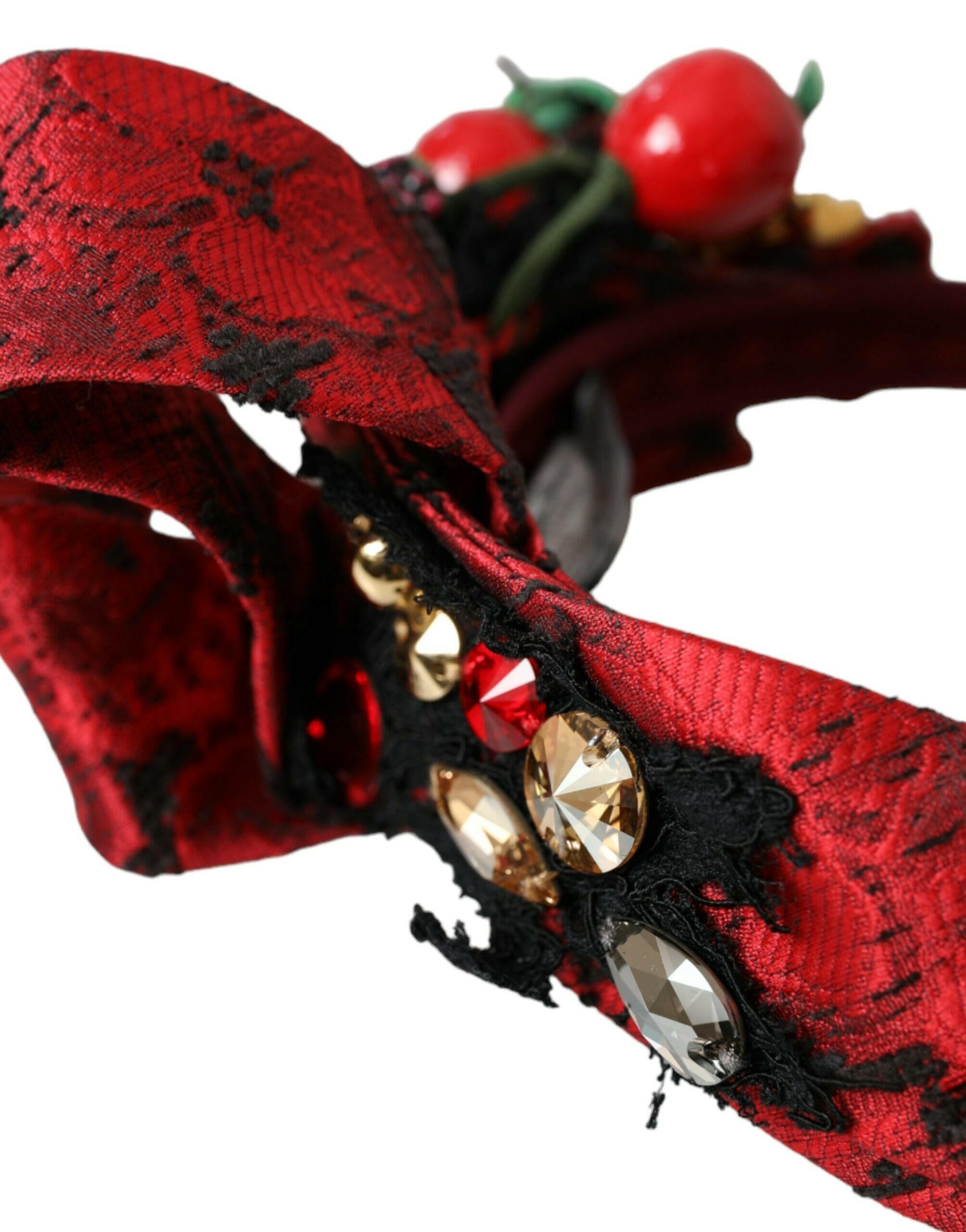 Dolce & Gabbana Red Cherry Sicily Embellished Women Hairband Diadem.