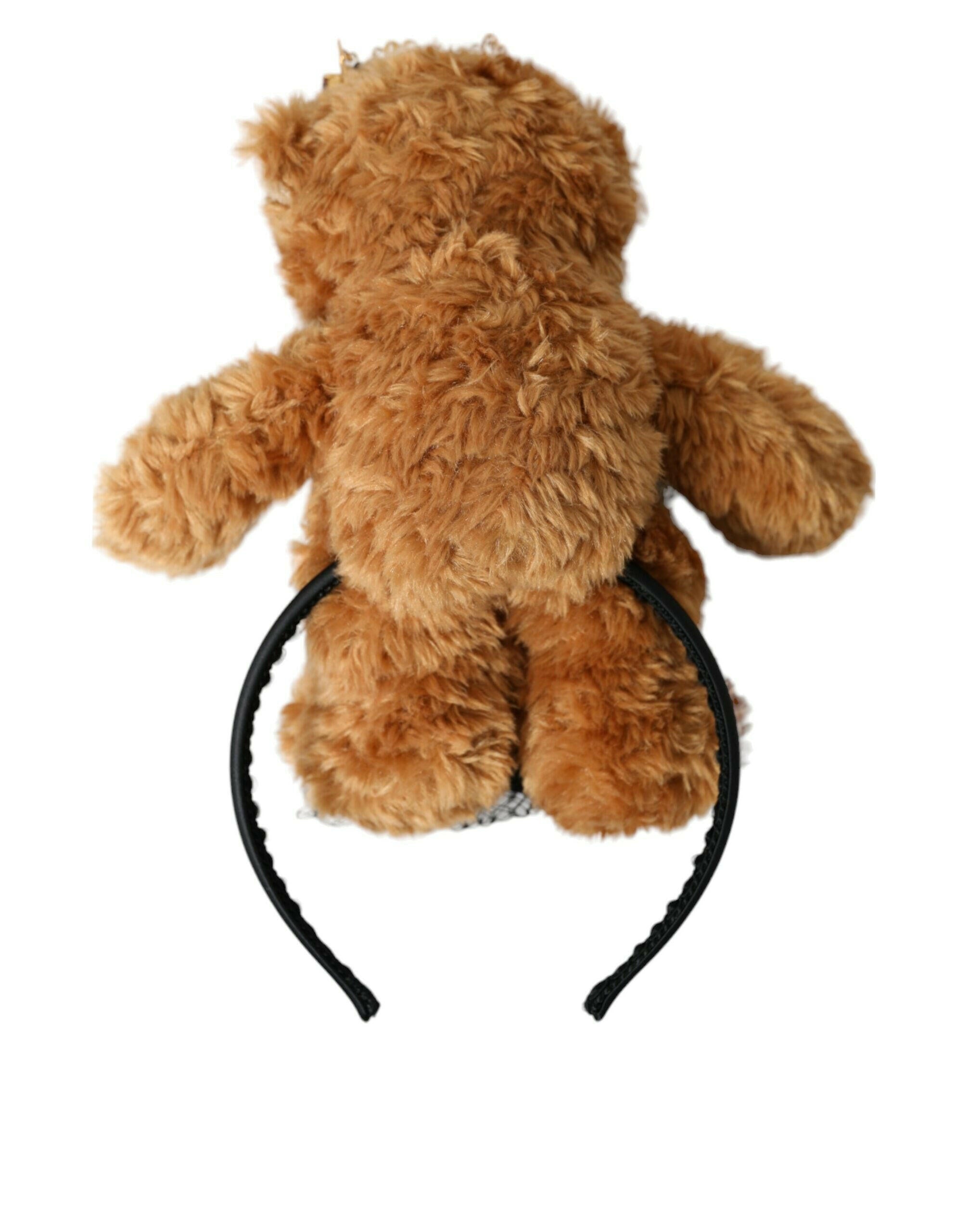 Dolce & Gabbana Brown Teddy Bear Gold Crystal Crown Hair Band Diadem.