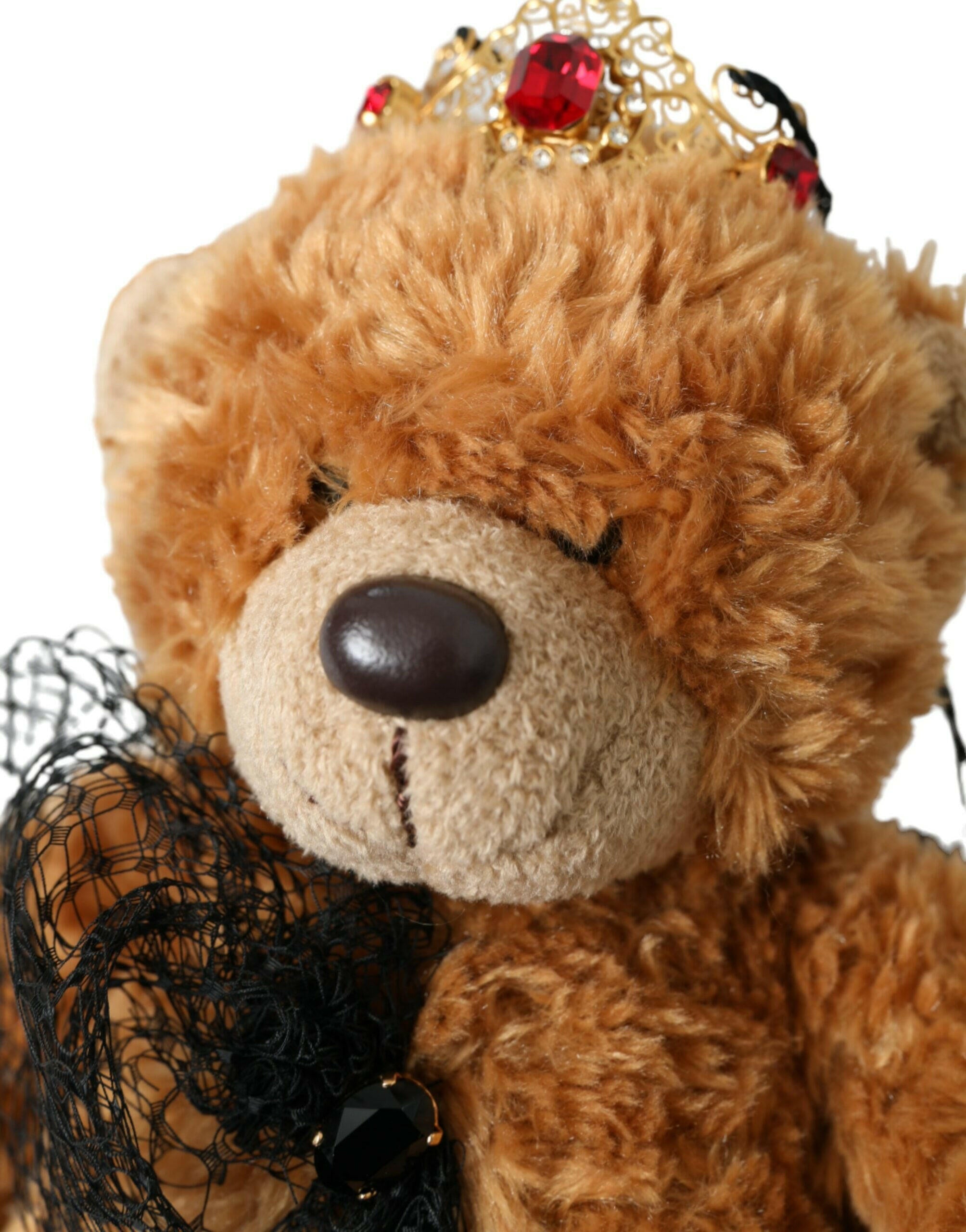 Dolce & Gabbana Brown Teddy Bear Gold Crystal Crown Hair Band Diadem.
