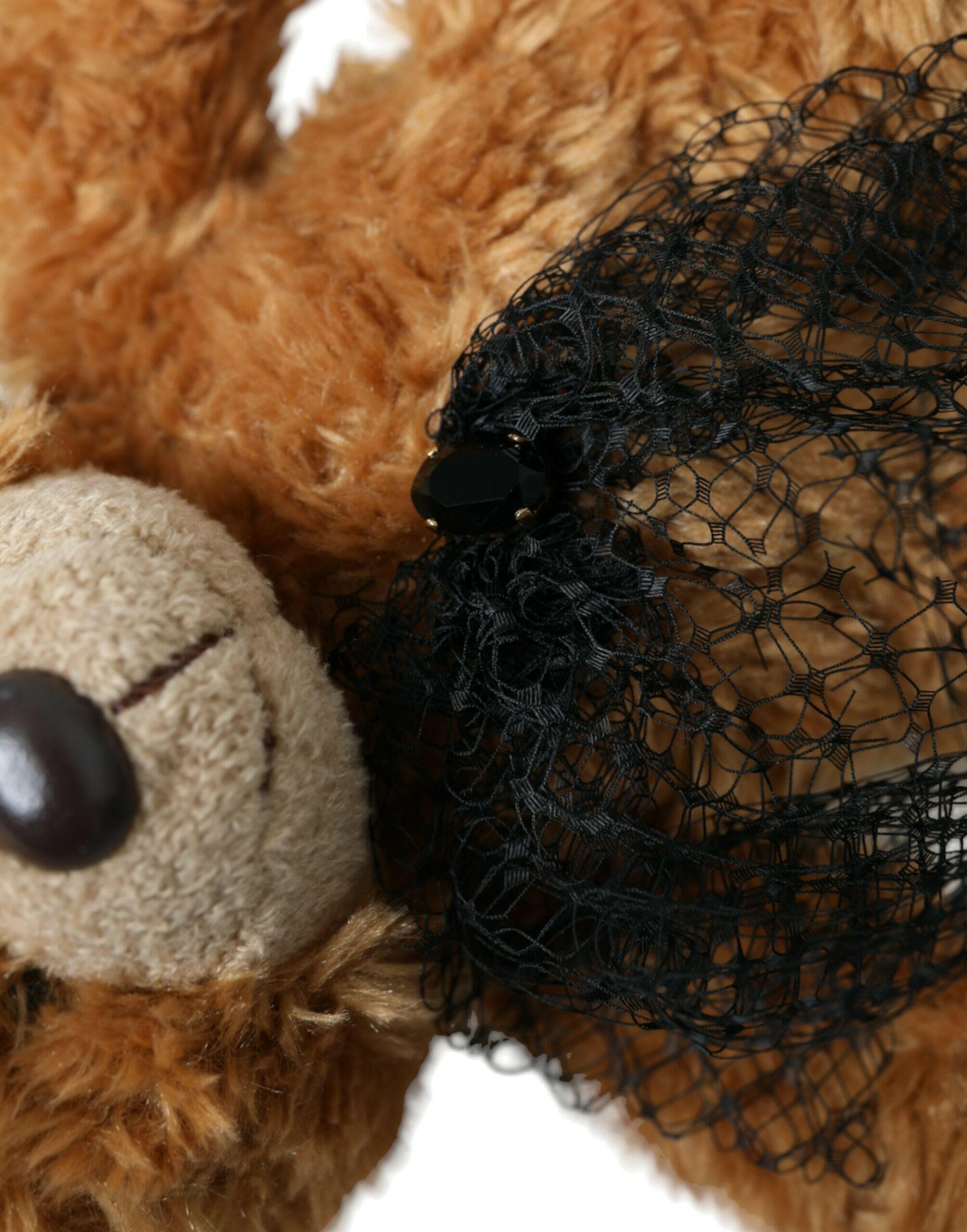 Dolce & Gabbana Brown Teddy Bear Gold Crystal Crown Hair Band Diadem.