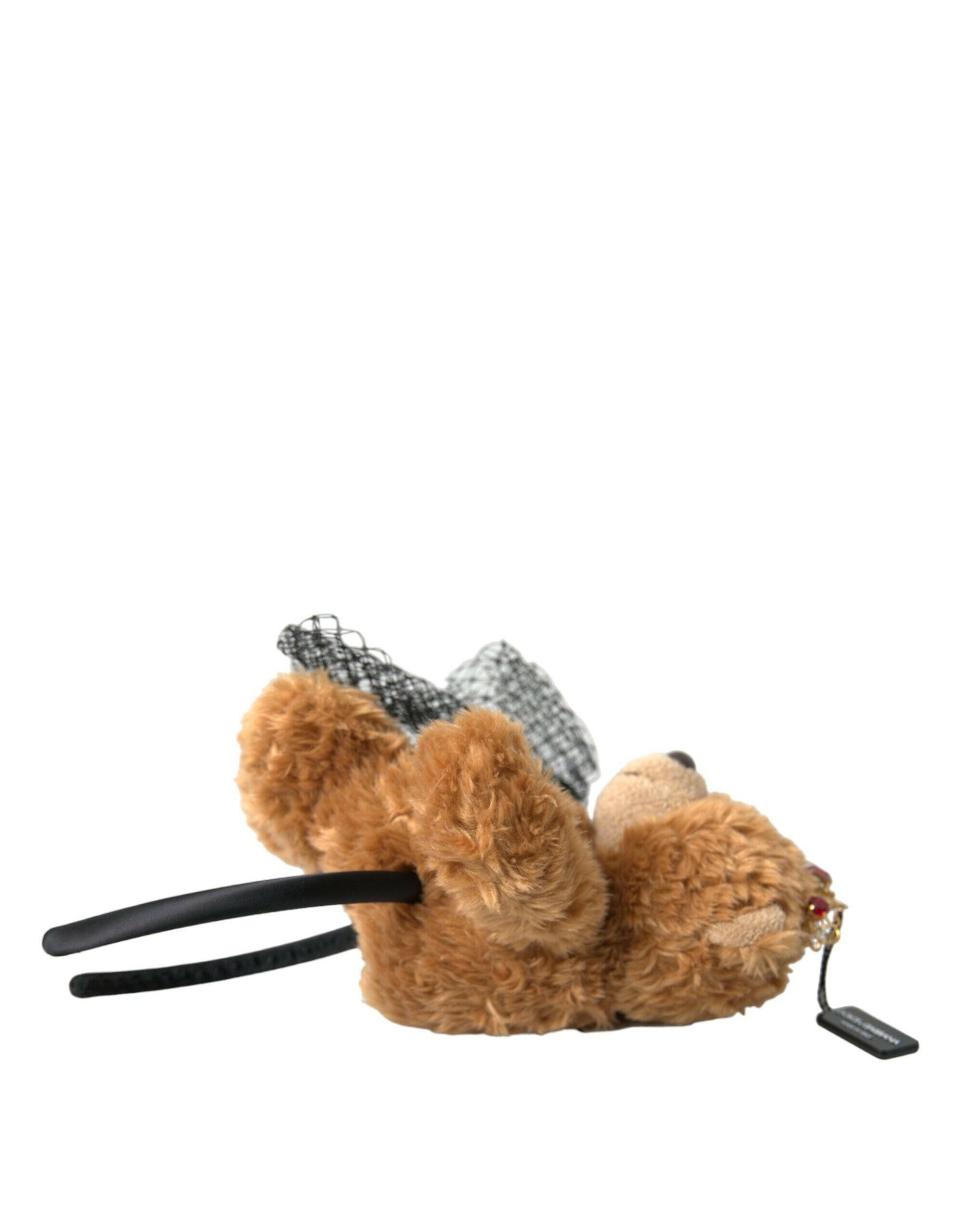 Dolce & Gabbana Brown Teddy Bear Gold Crystal Crown Hair Band Diadem.