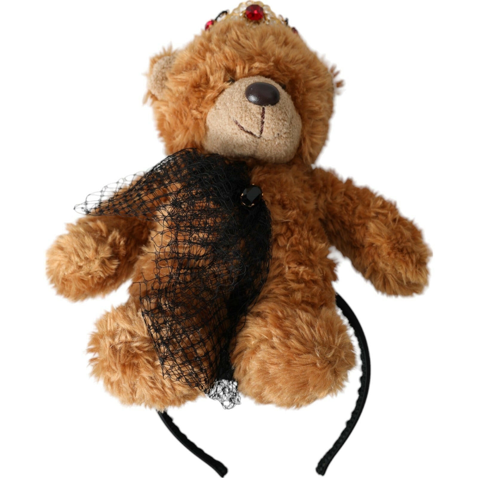 Dolce & Gabbana Brown Teddy Bear Gold Crystal Crown Hair Band Diadem.