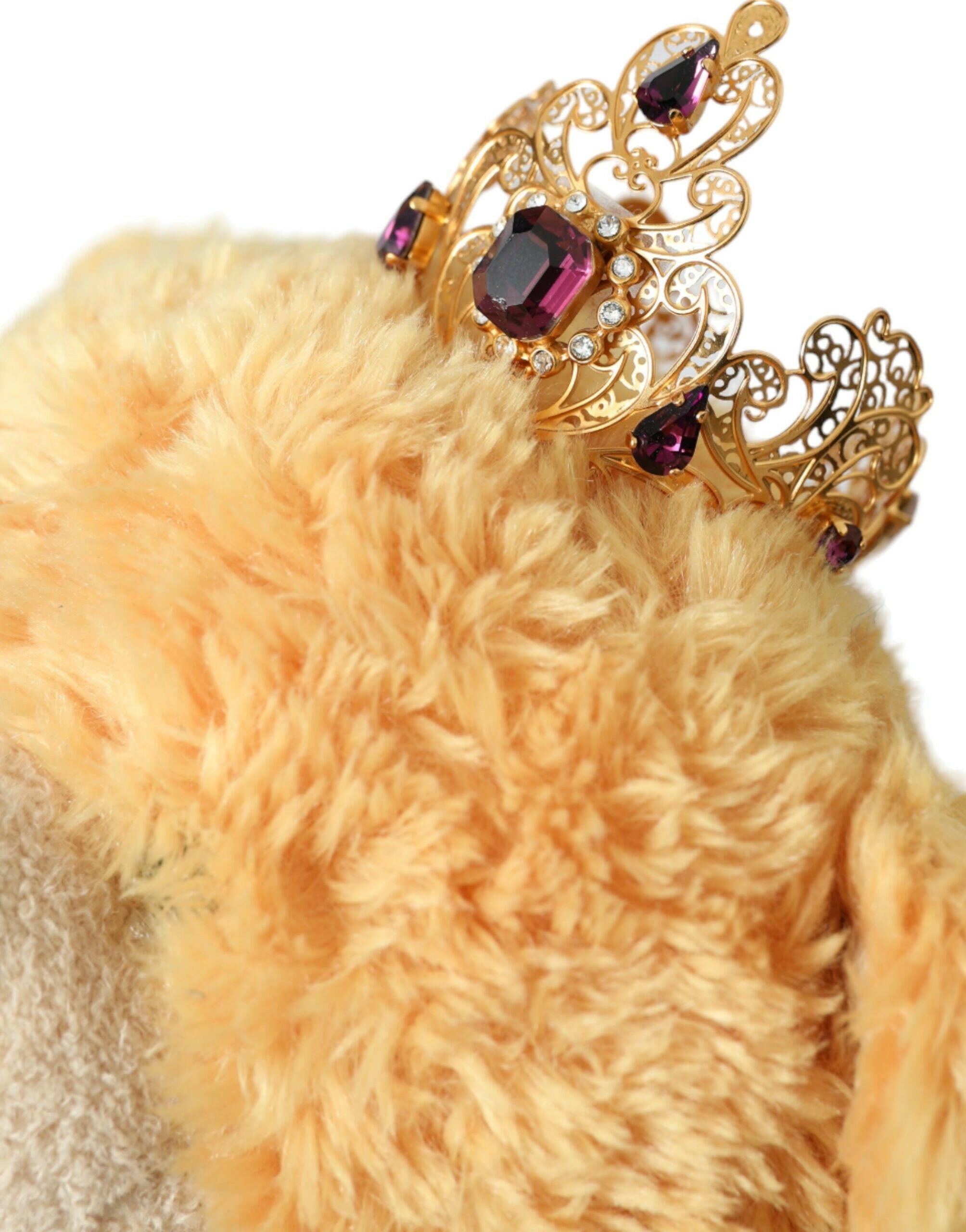 Dolce & Gabbana Brown Teddy Bear Gold Crystal Crown Hair Band Diadem.
