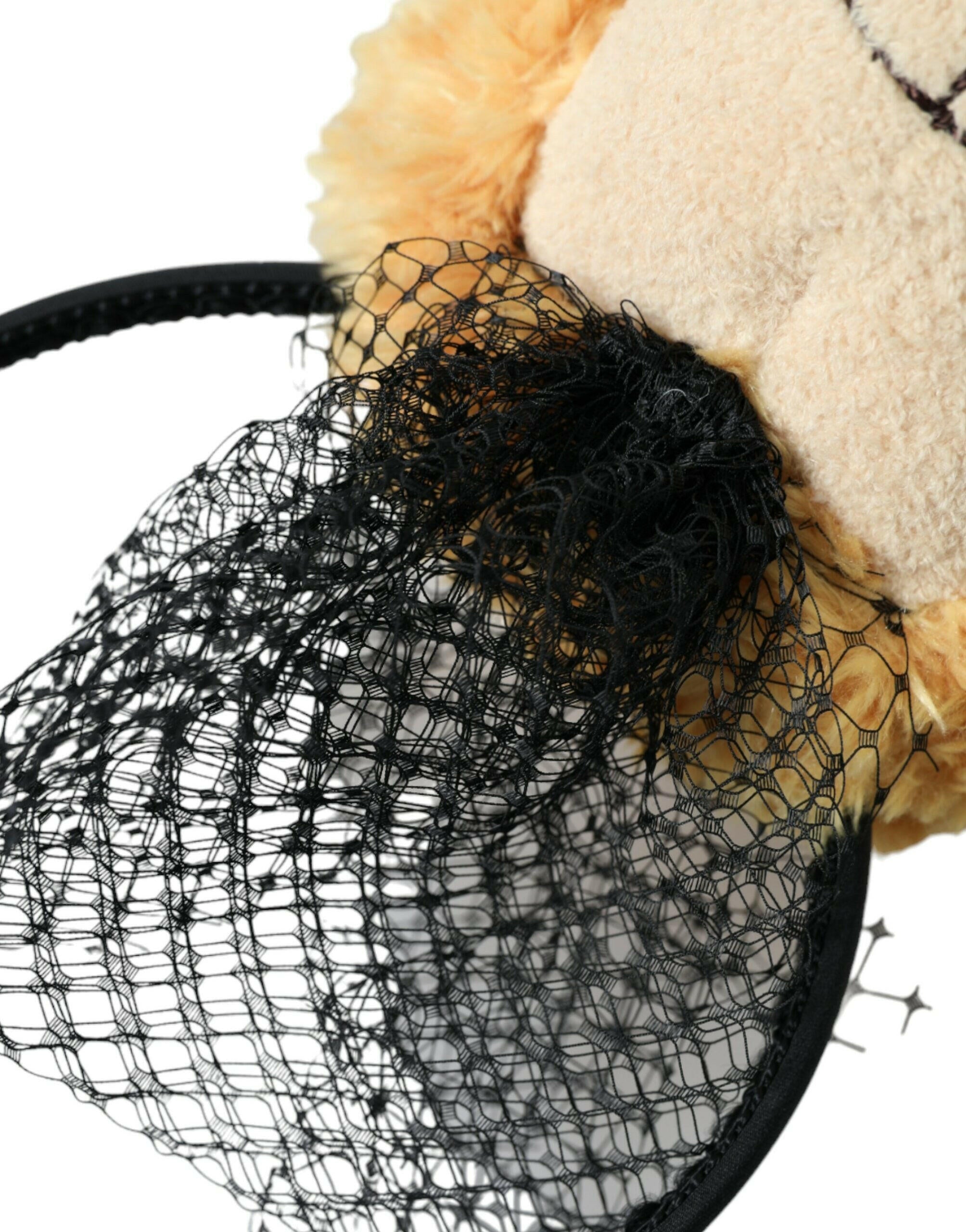 Dolce & Gabbana Brown Teddy Bear Gold Crystal Crown Hair Band Diadem.
