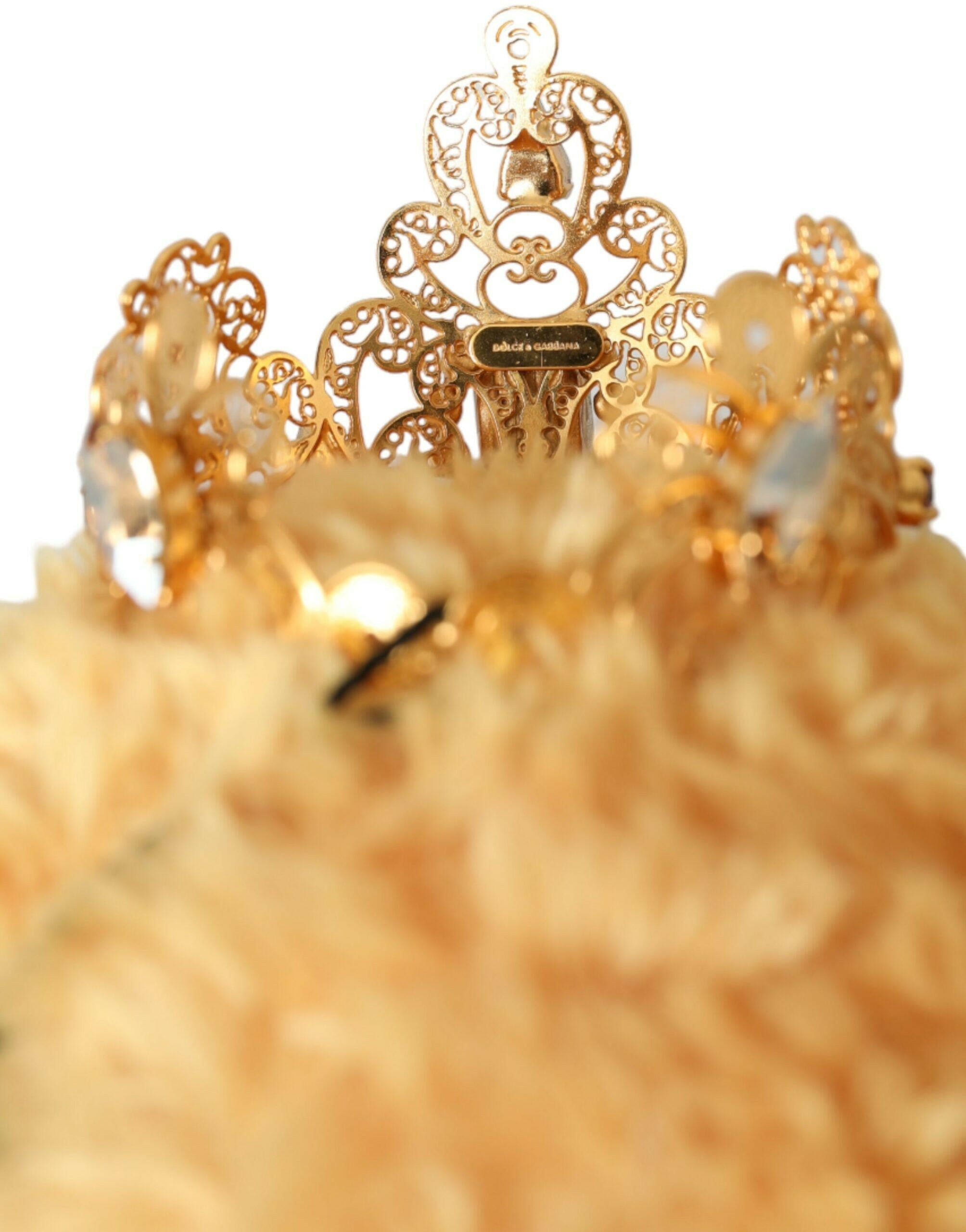 Dolce & Gabbana Brown Teddy Bear Gold Crystal Crown Hair Band Diadem.