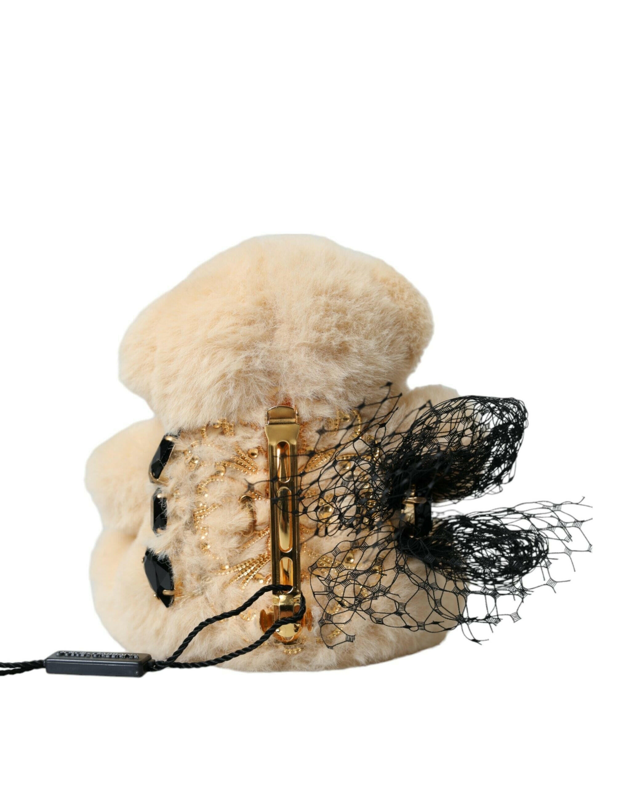 Dolce & Gabbana Beige Teddy Bear Mesh Net Band Hair Clip.
