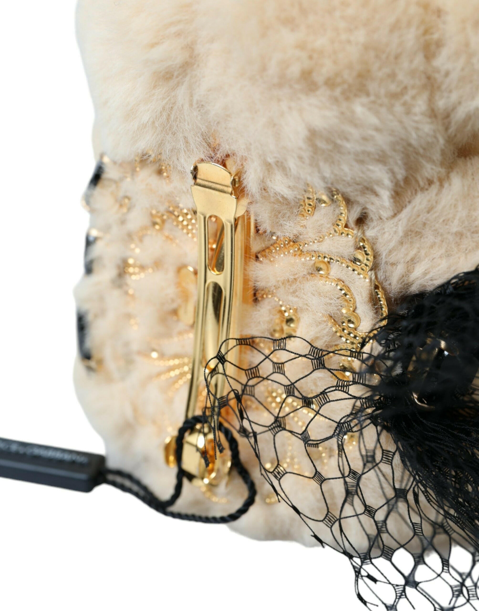 Dolce & Gabbana Beige Teddy Bear Mesh Net Band Hair Clip.