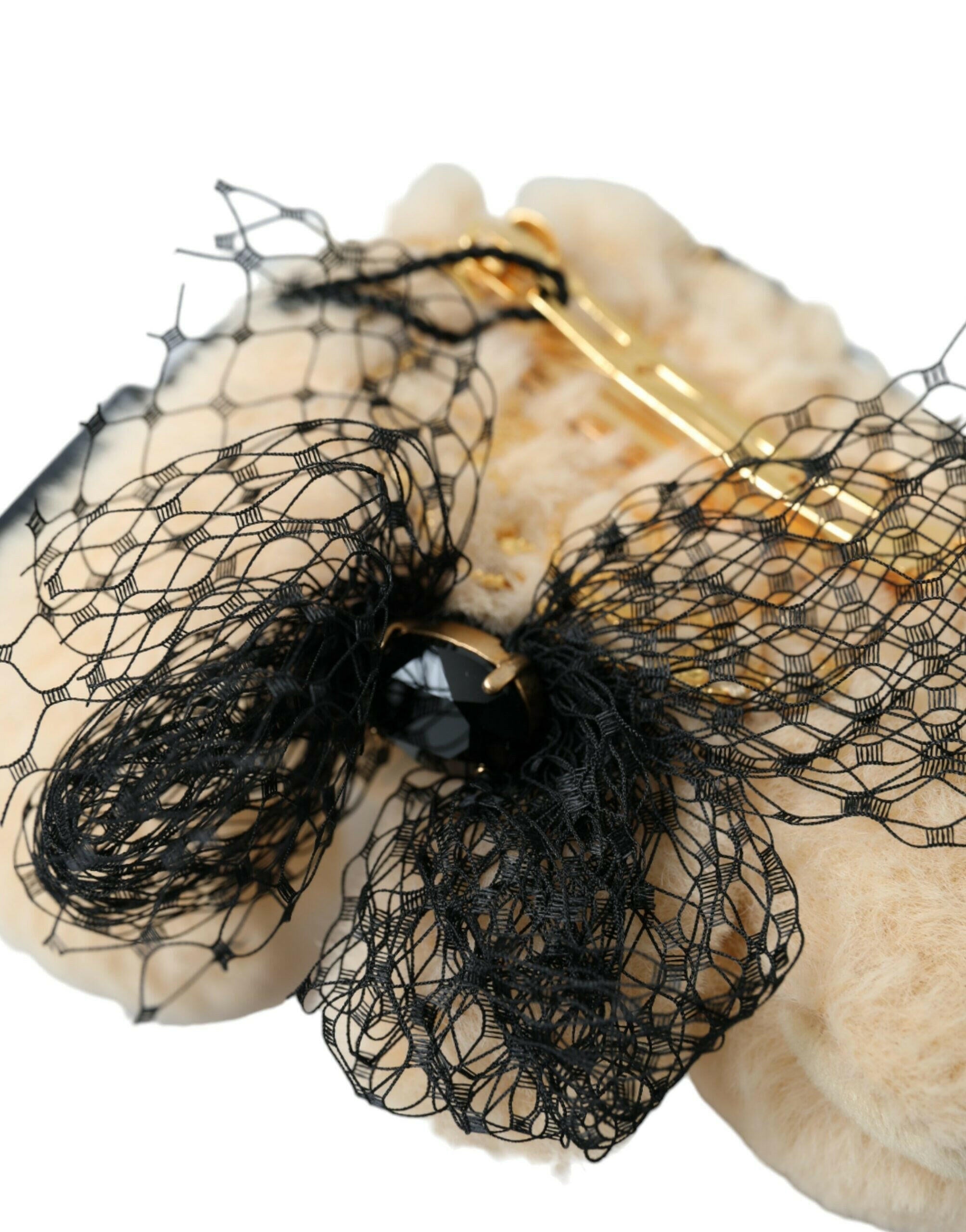 Dolce & Gabbana Beige Teddy Bear Mesh Net Band Hair Clip.