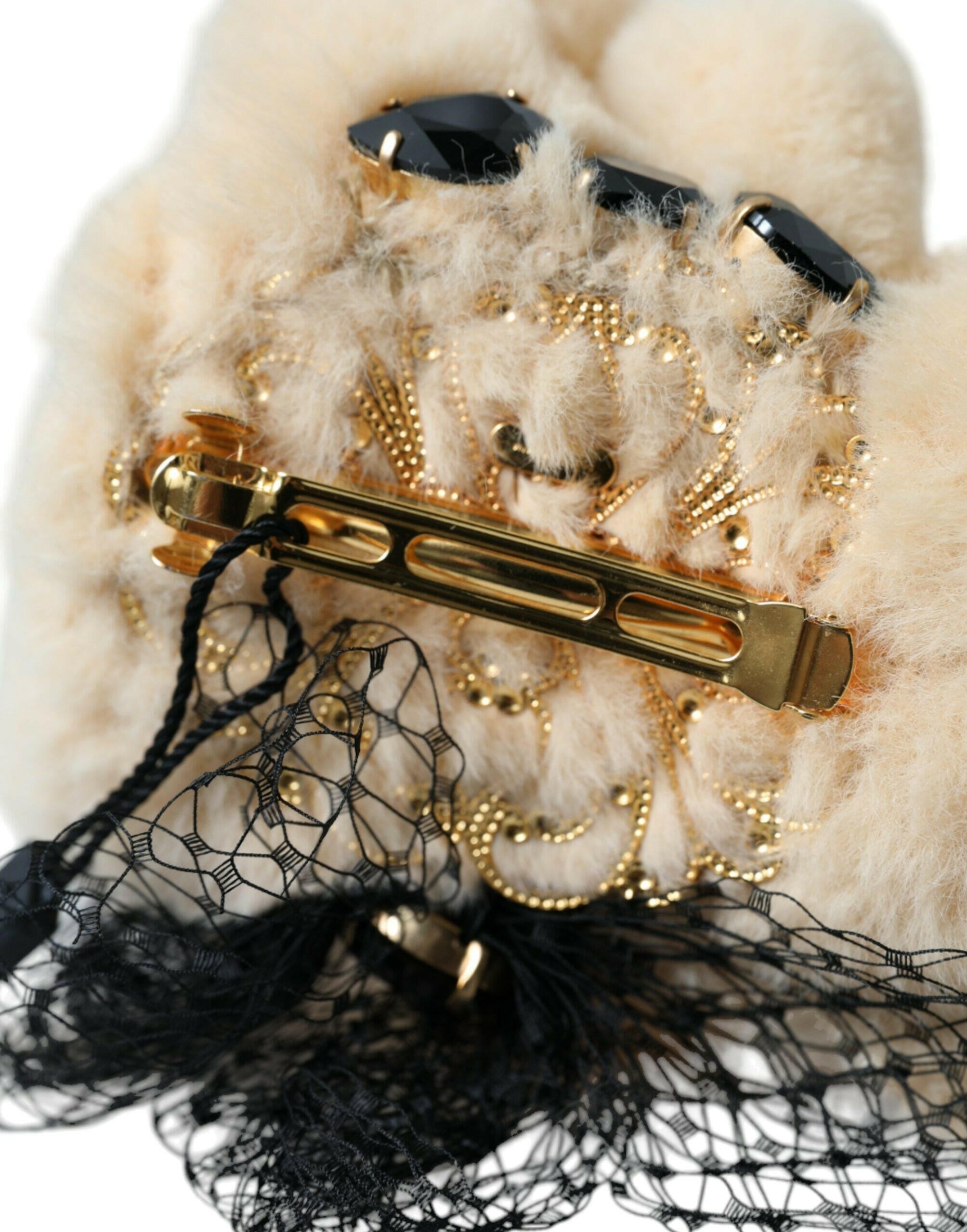 Dolce & Gabbana Beige Teddy Bear Mesh Net Band Hair Clip.
