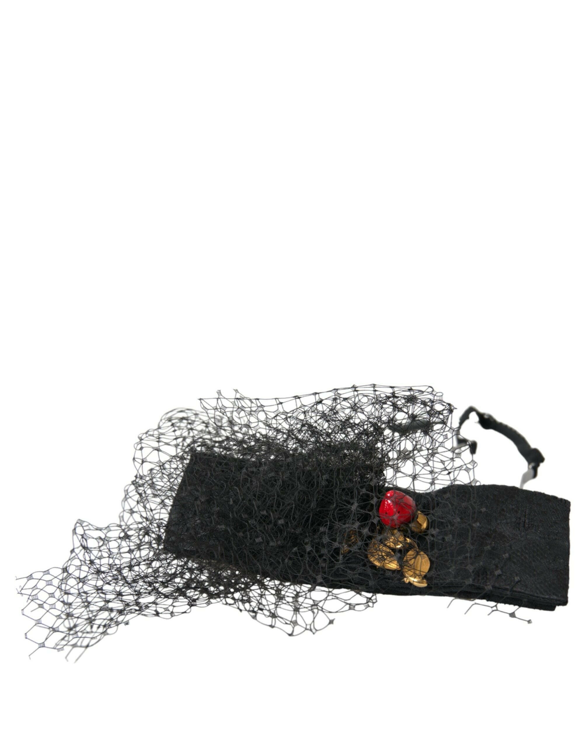 Dolce & Gabbana Black Strawberry Sicily Crystal Mesh Net Headband Diadem.