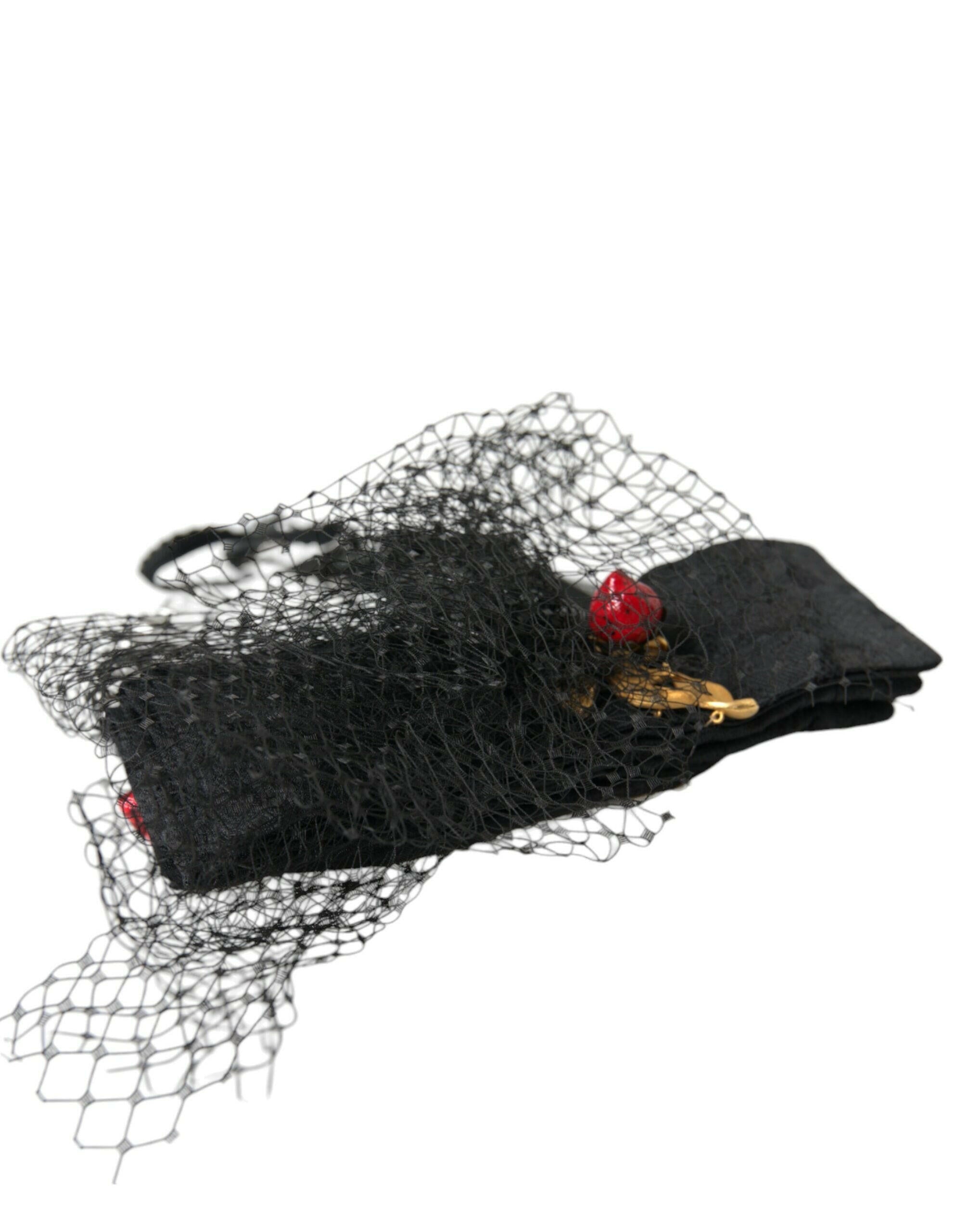 Dolce & Gabbana Black Strawberry Sicily Crystal Mesh Net Headband Diadem.