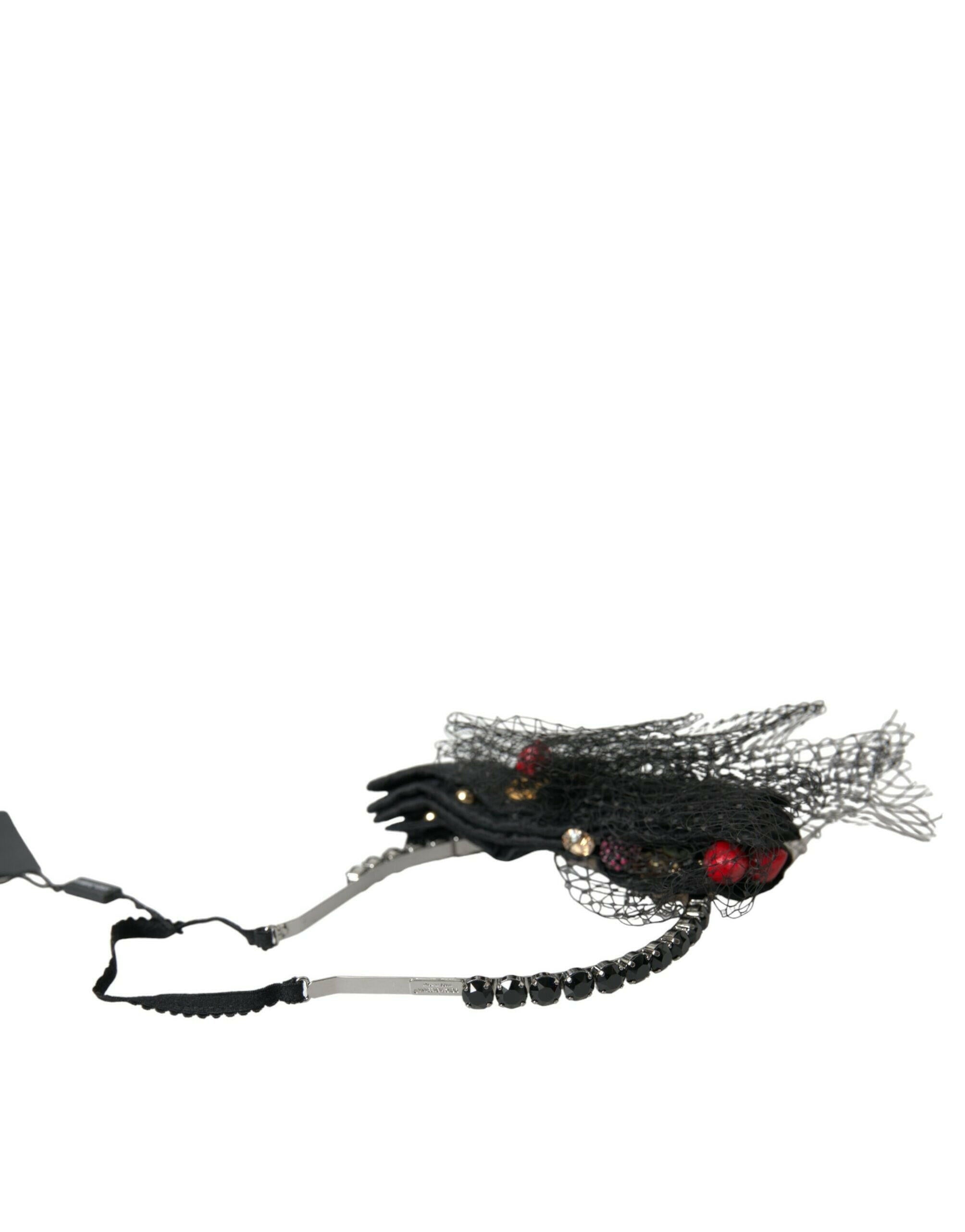 Dolce & Gabbana Black Strawberry Sicily Crystal Mesh Net Headband Diadem.