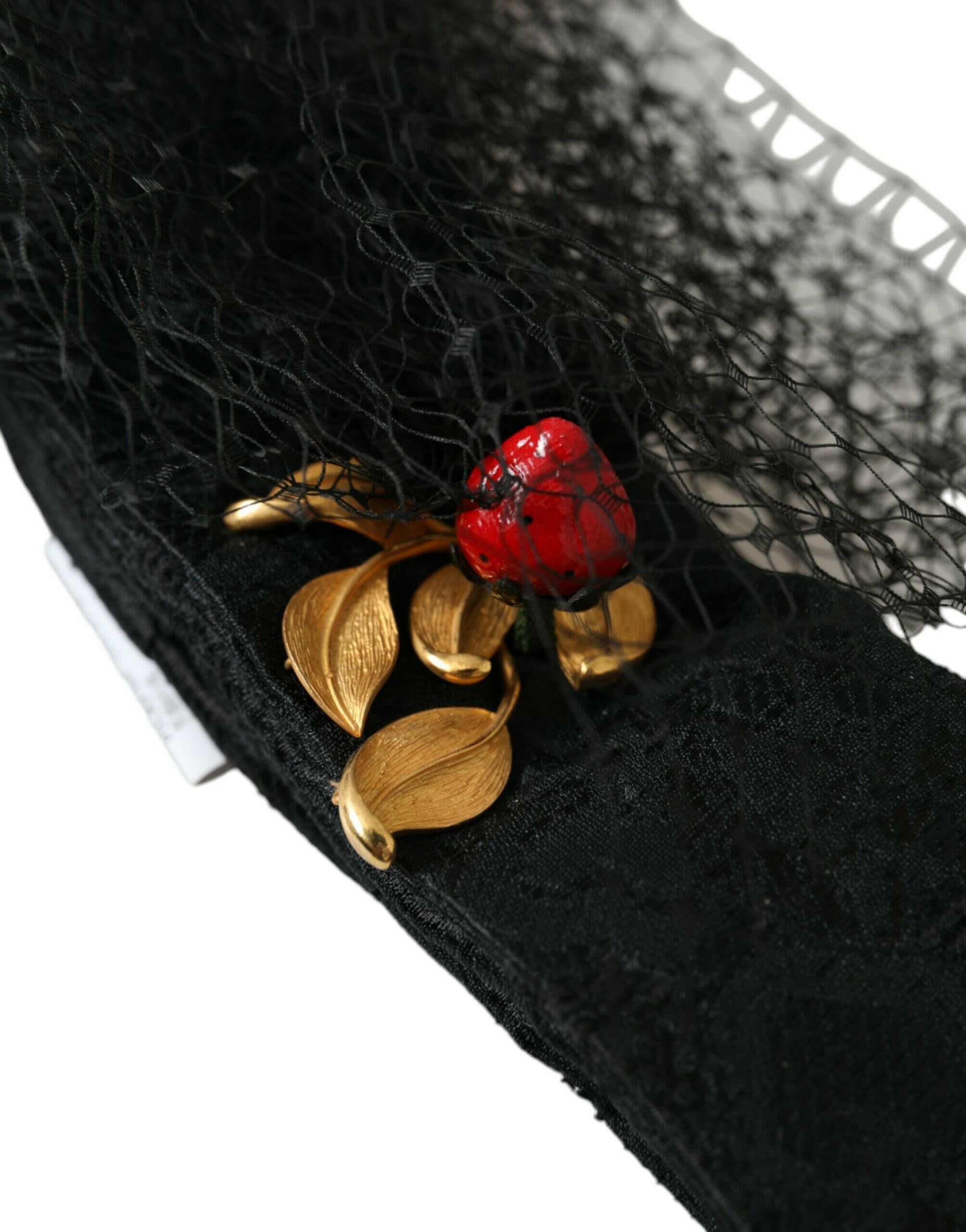 Dolce & Gabbana Black Strawberry Sicily Crystal Mesh Net Headband Diadem.