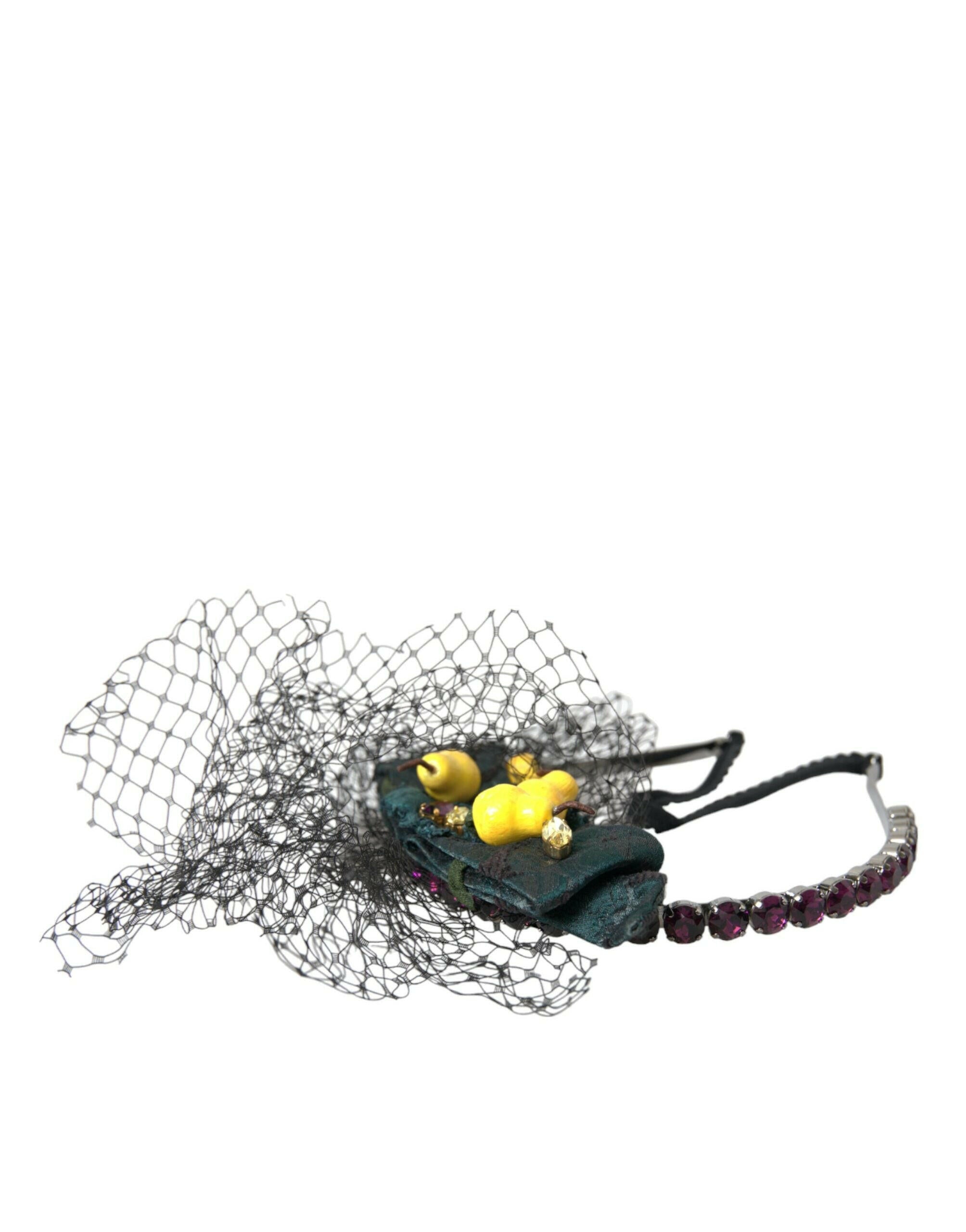 Dolce & Gabbana Black Lemons Sicily Purple Crystal Net Headband Diadem.