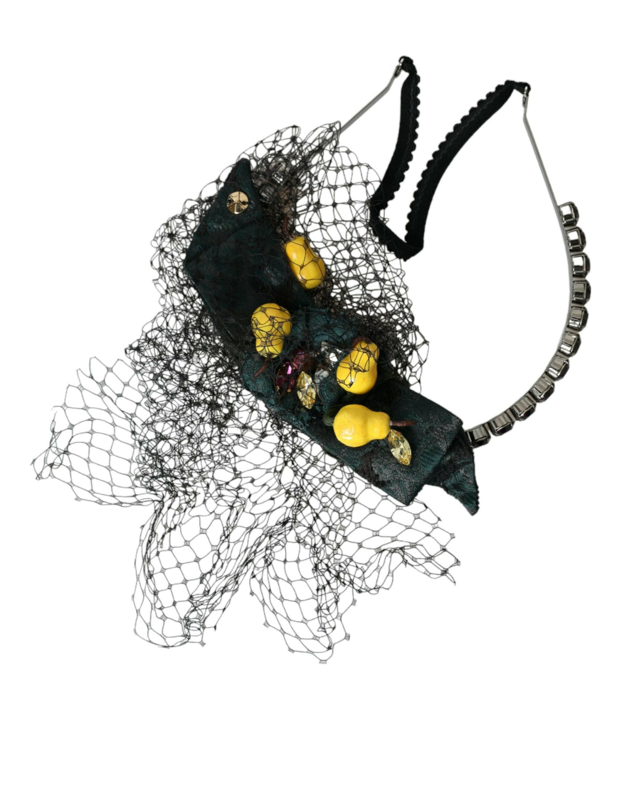 Dolce & Gabbana Black Lemons Sicily Purple Crystal Net Headband Diadem.