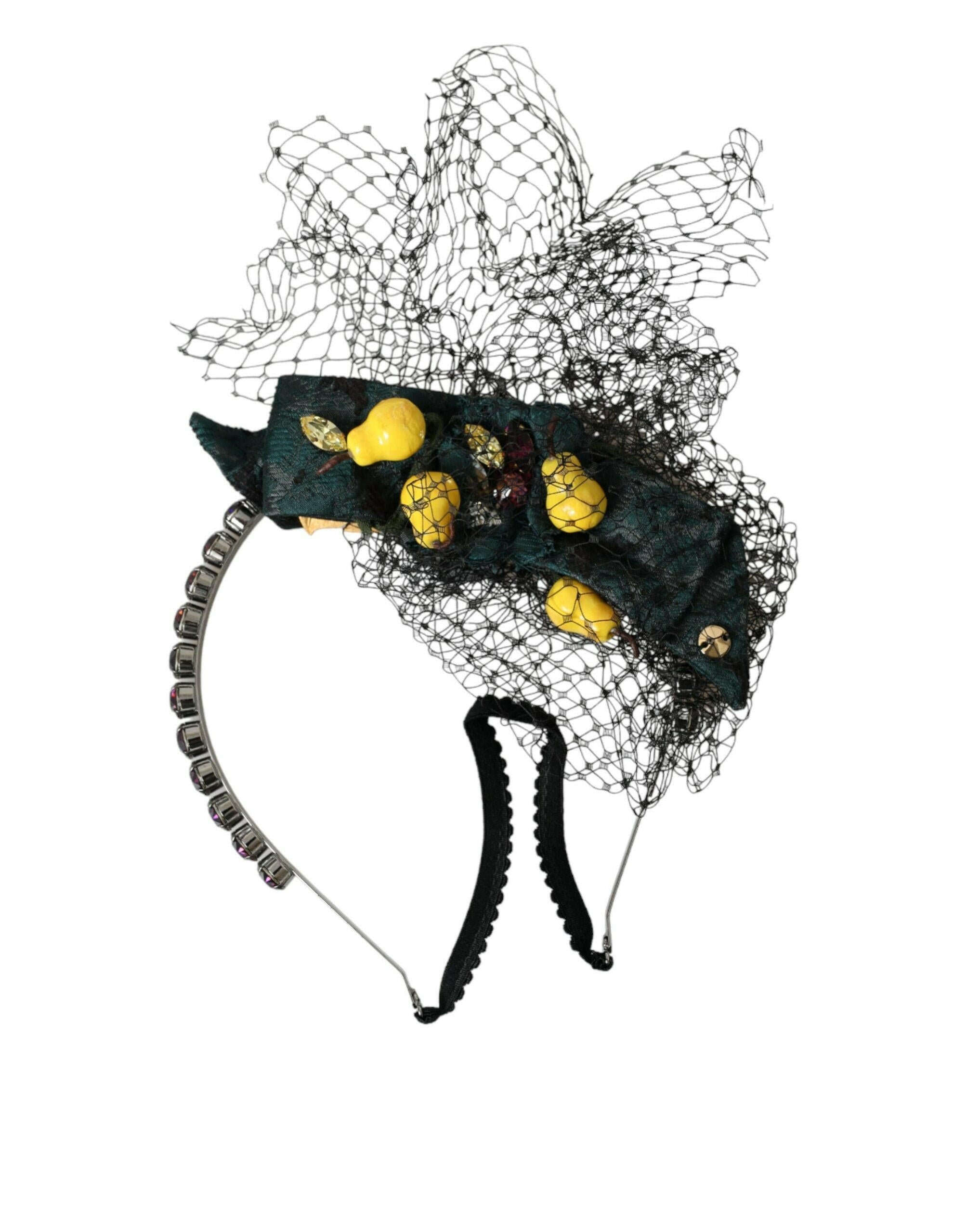 Dolce & Gabbana Black Lemons Sicily Purple Crystal Net Headband Diadem.