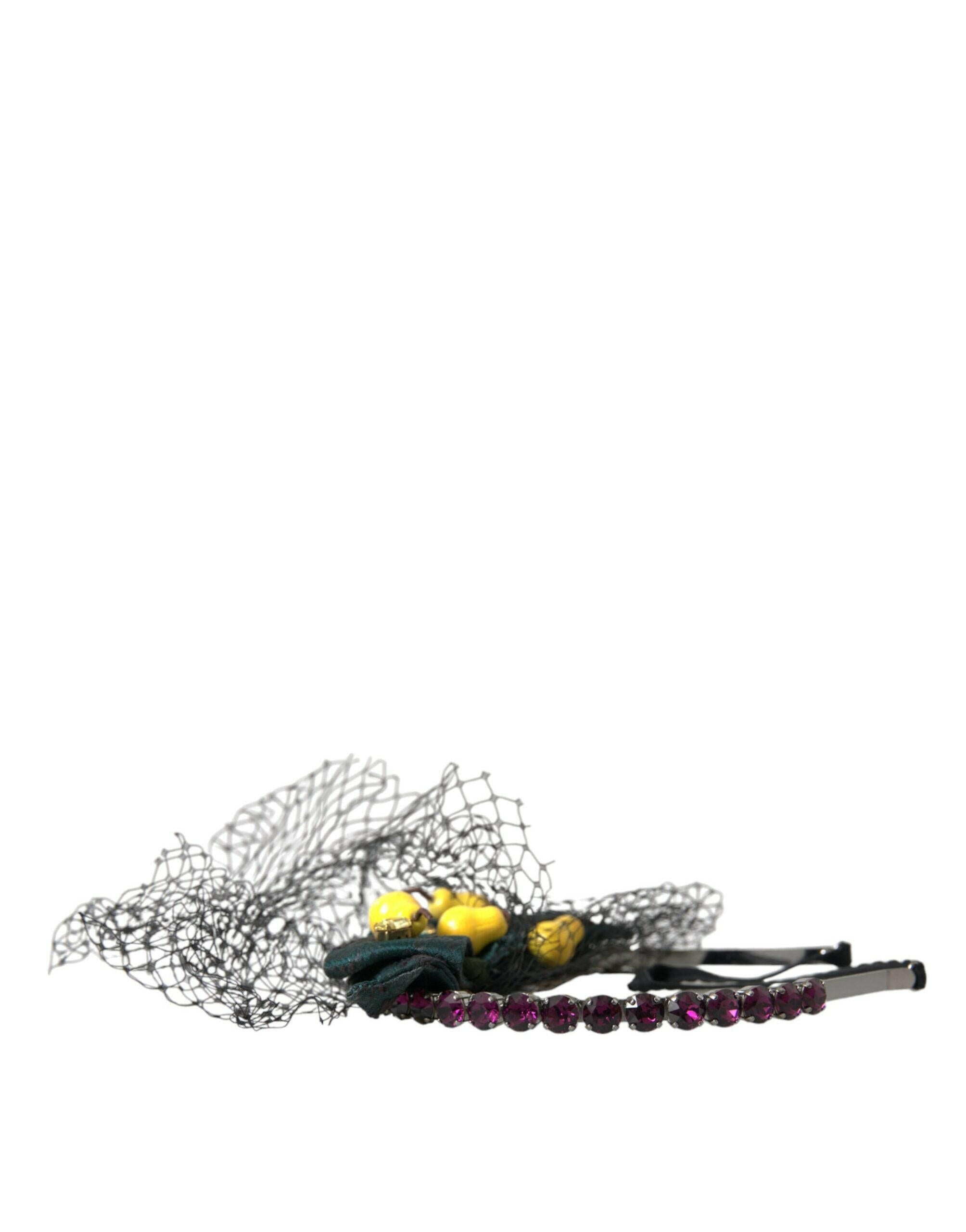 Dolce & Gabbana Black Lemons Sicily Purple Crystal Net Headband Diadem.