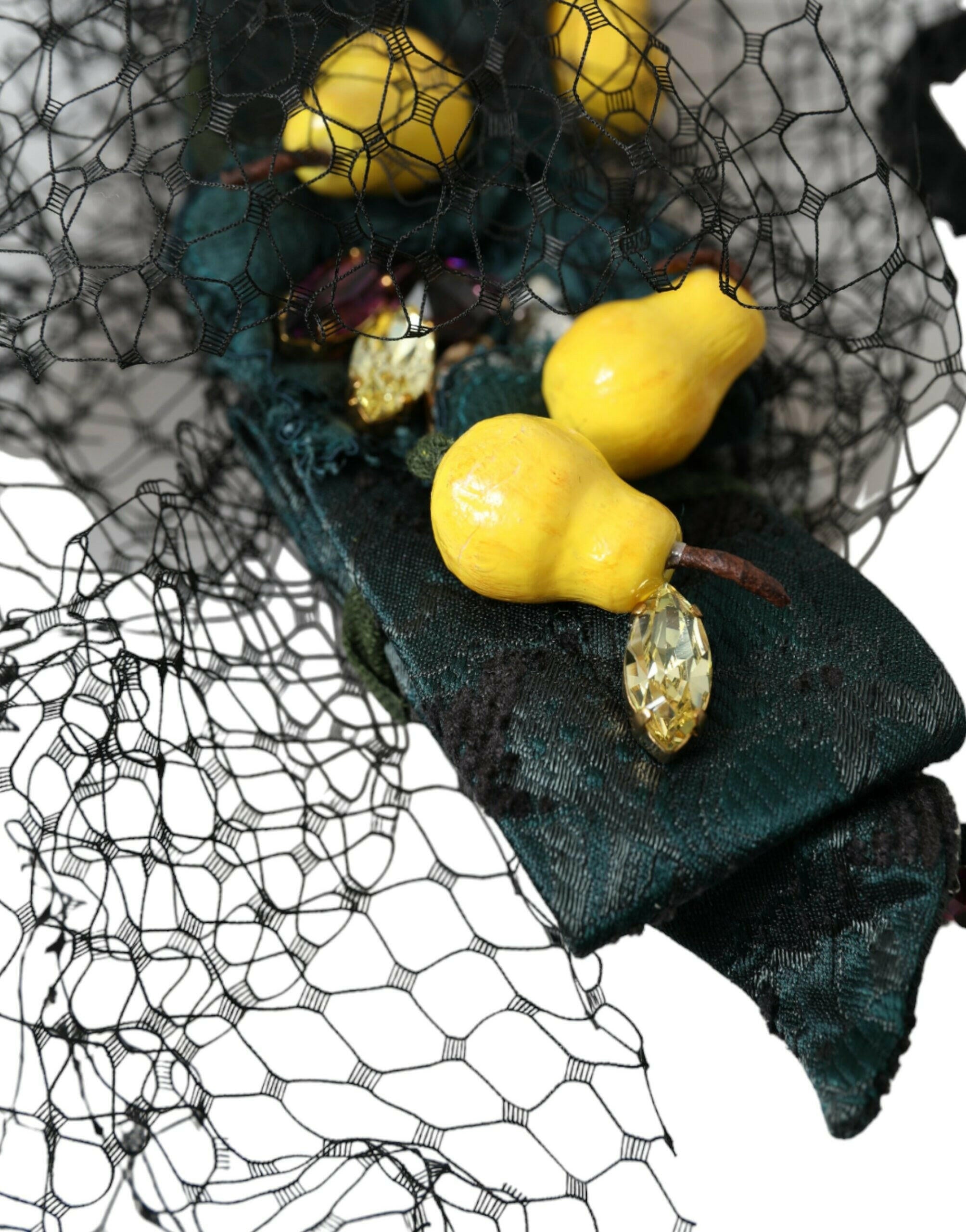 Dolce & Gabbana Black Lemons Sicily Purple Crystal Net Headband Diadem.