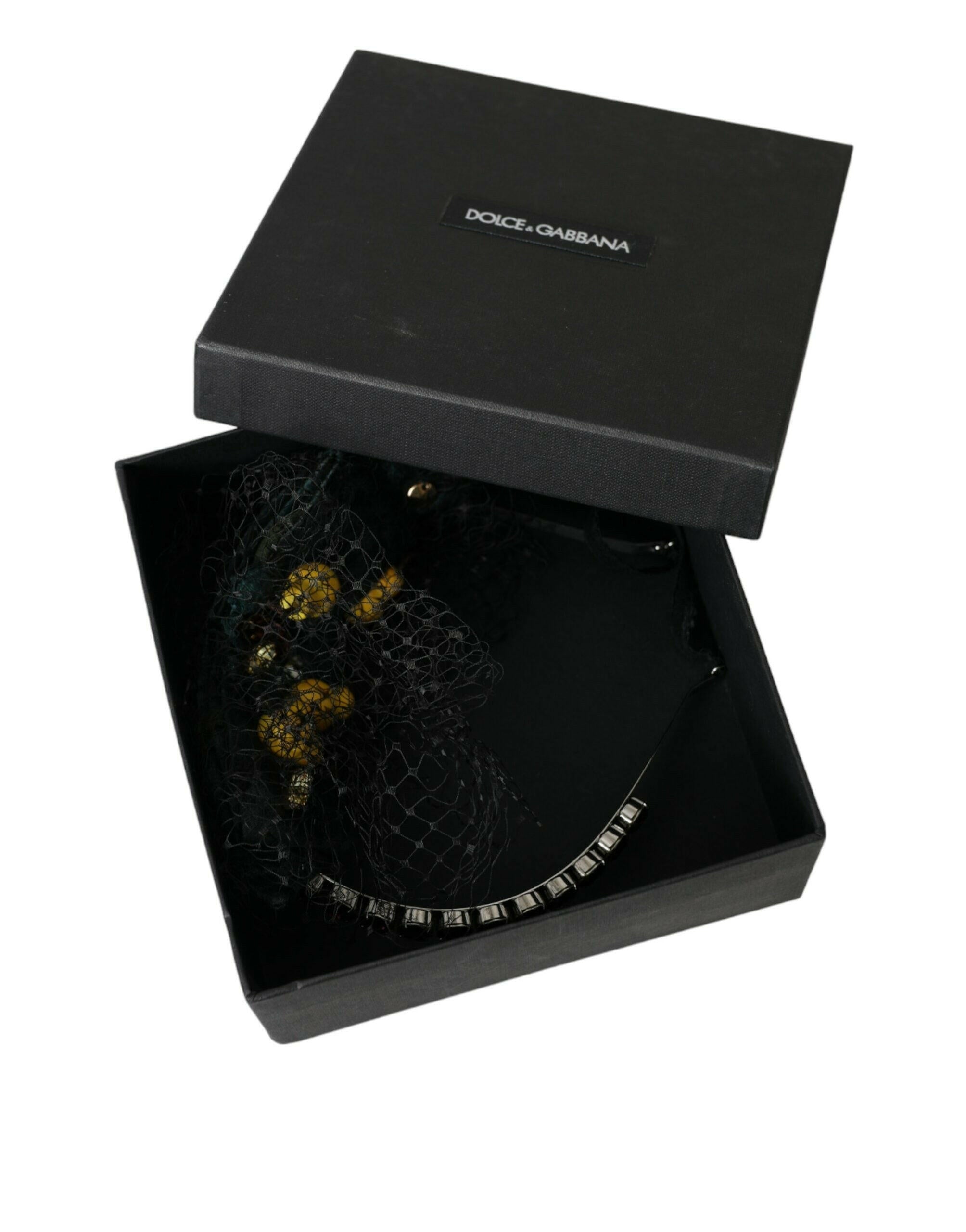 Dolce & Gabbana Black Lemons Sicily Purple Crystal Net Headband Diadem.