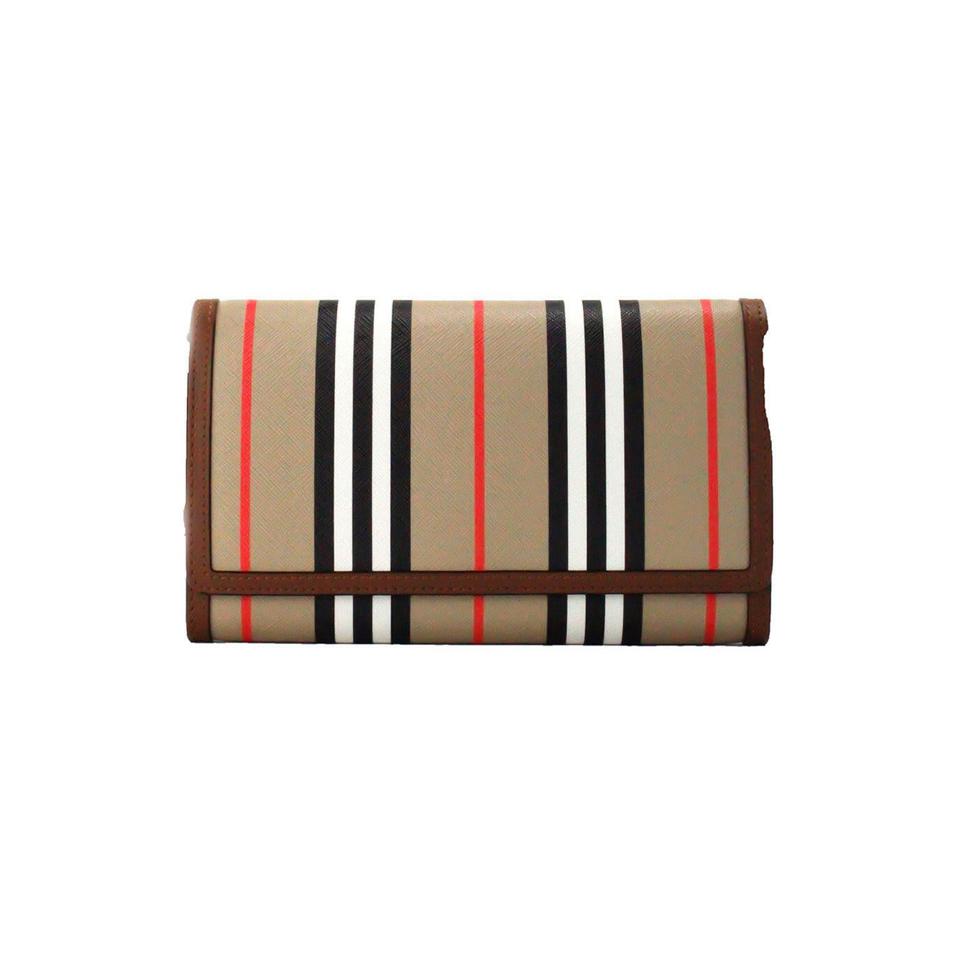 Burberry Hannah Icon Stripe Archive Tan E-Canvas Leather Wallet Crossbody Bag.