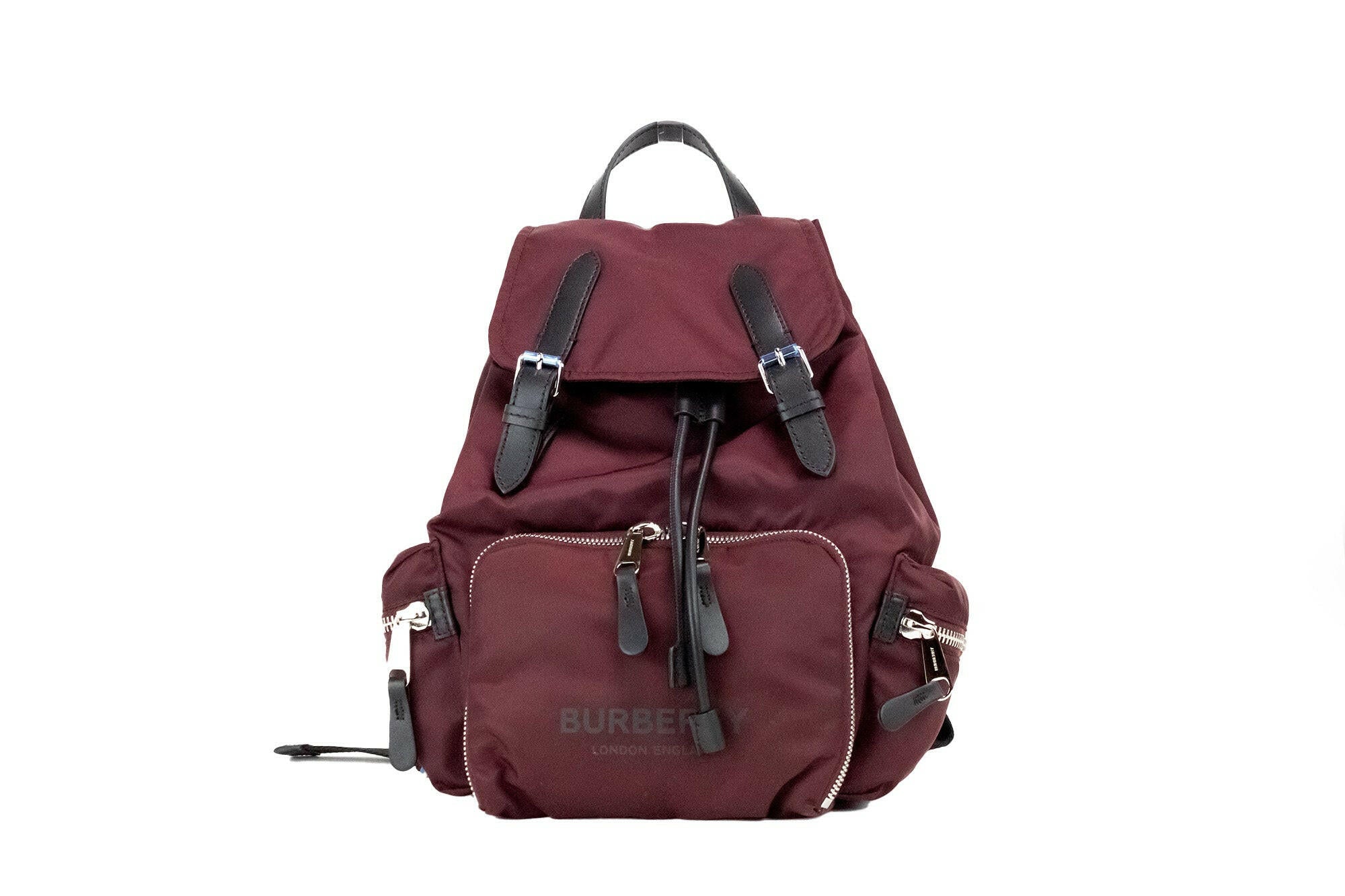 Burberry Medium Burgundy Econyl Nylon Rucksack Drawstring Backpack Bookbag.