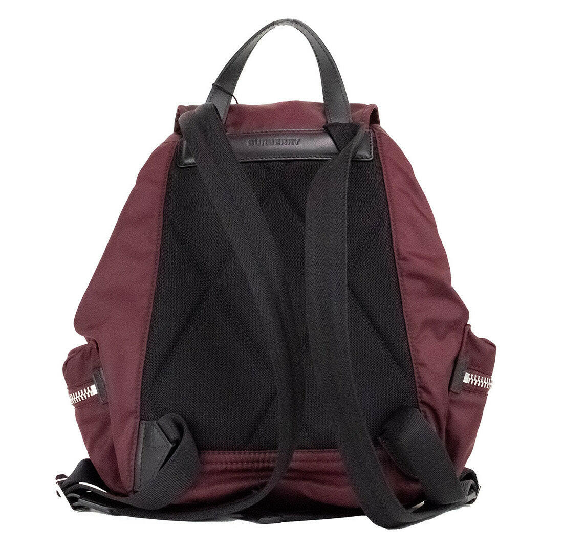 Burberry Medium Burgundy Econyl Nylon Rucksack Drawstring Backpack Bookbag.