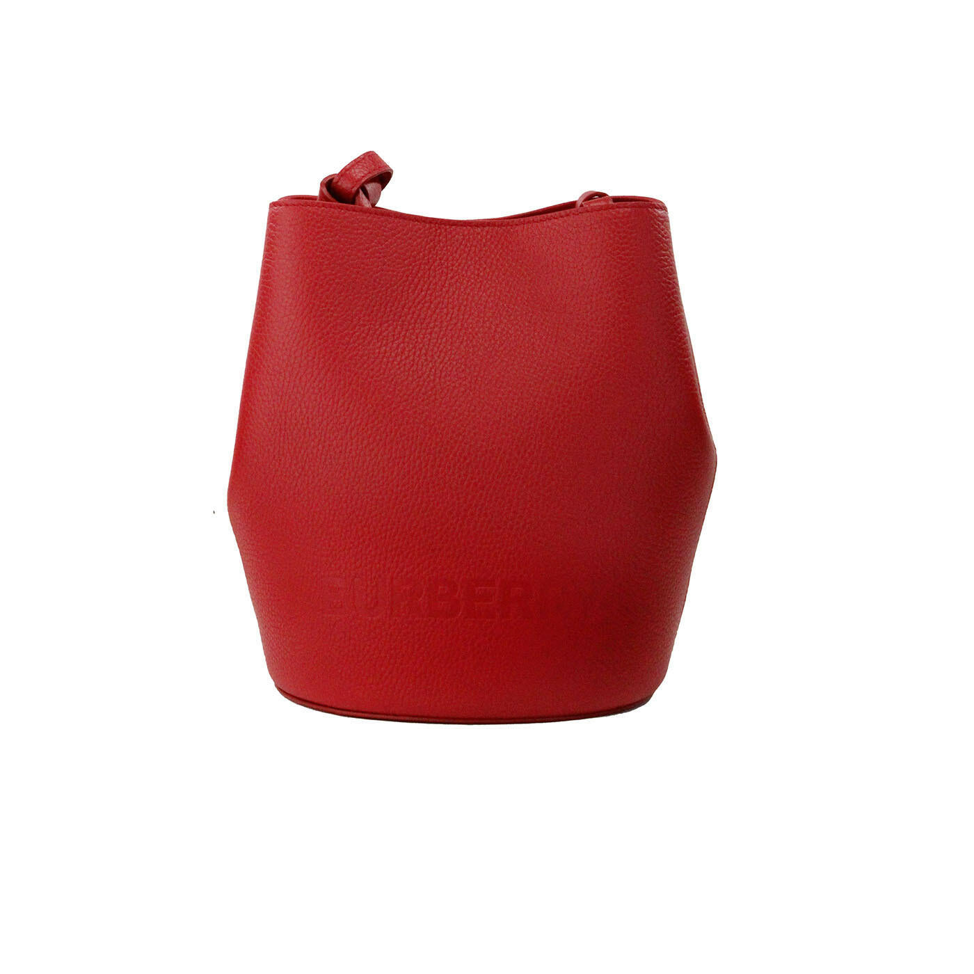 Burberry Lorne Small Red Pebbled Leather Bucket Crossbody Purse Bag.