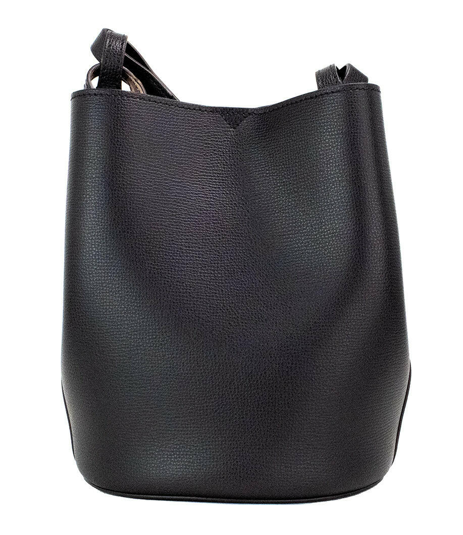 Burberry Lorne Small Black Haymarket Check Pebble Leather Bucket Handbag Purse.