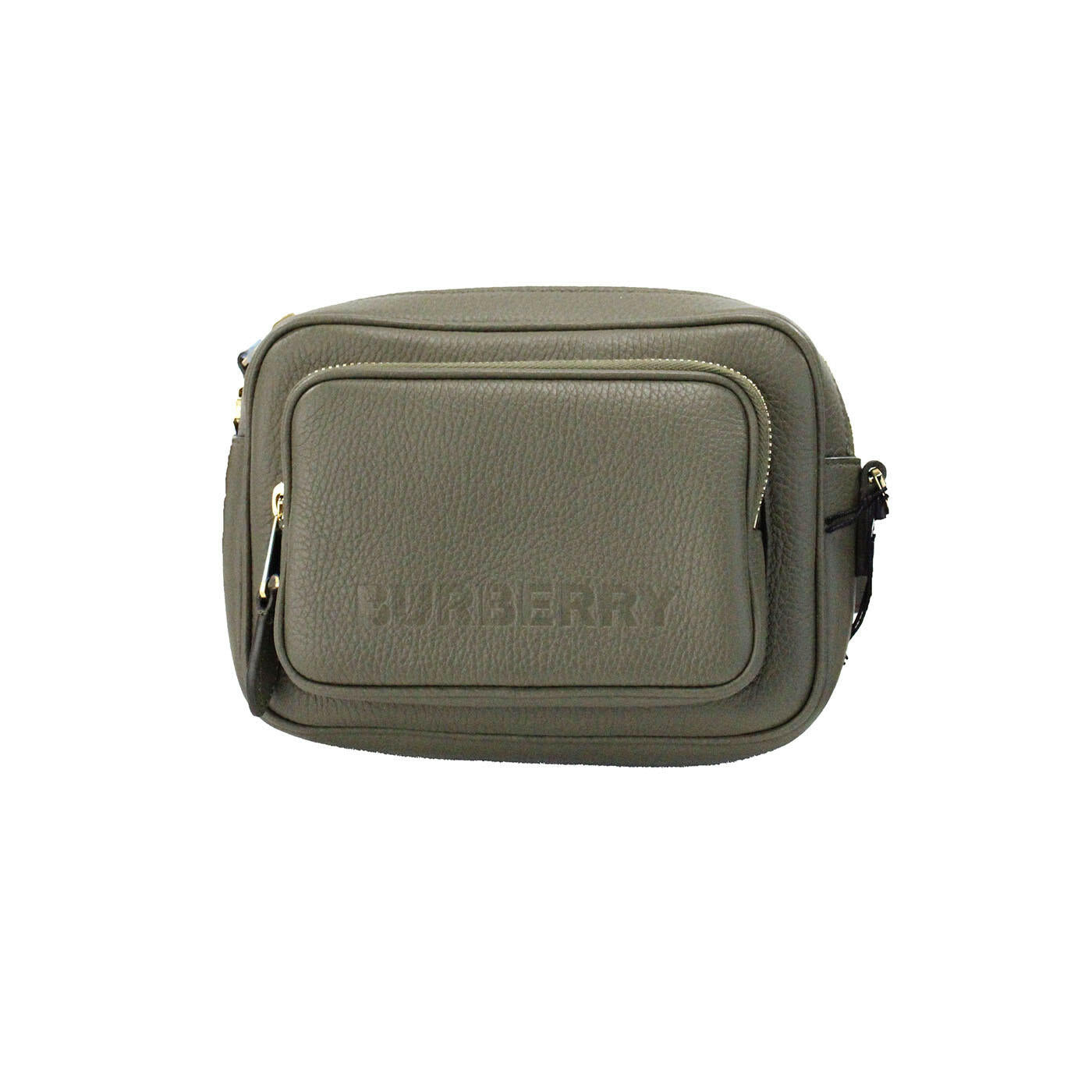Burberry Small Branded Dark Fern Green Grainy Leather Camera Crossbody Bag.