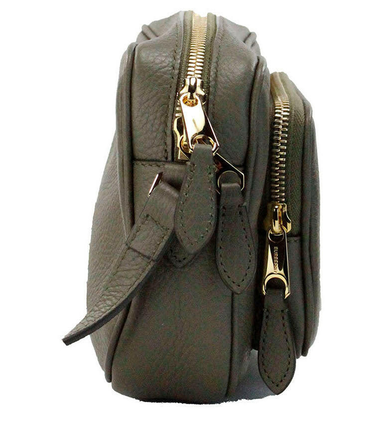 Burberry Small Branded Dark Fern Green Grainy Leather Camera Crossbody Bag.