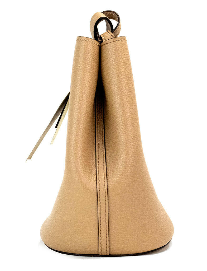 Burberry Lorne Small Camel Haymarket Check Pebble Leather Bucket Handbag Purse.