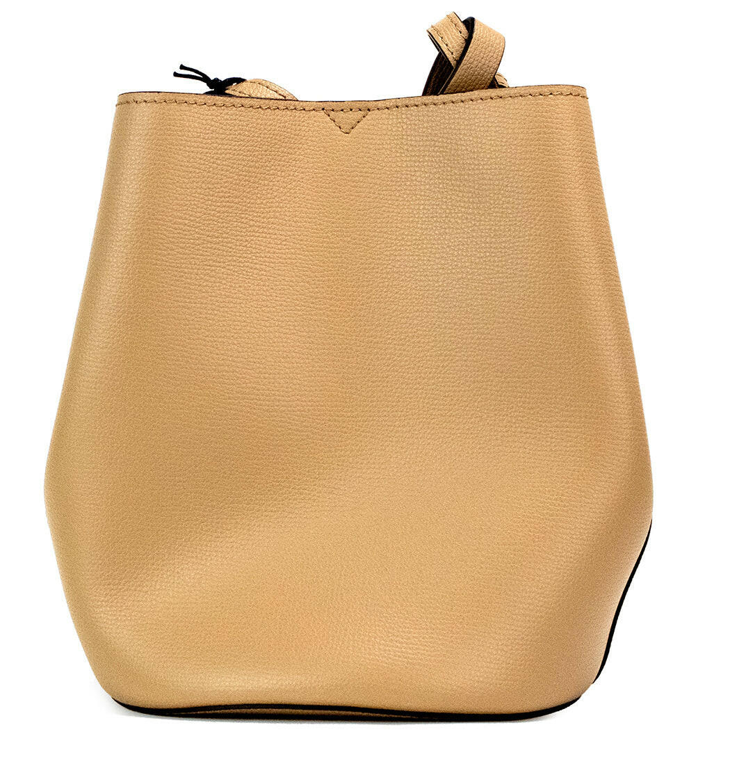 Burberry Lorne Small Camel Haymarket Check Pebble Leather Bucket Handbag Purse.
