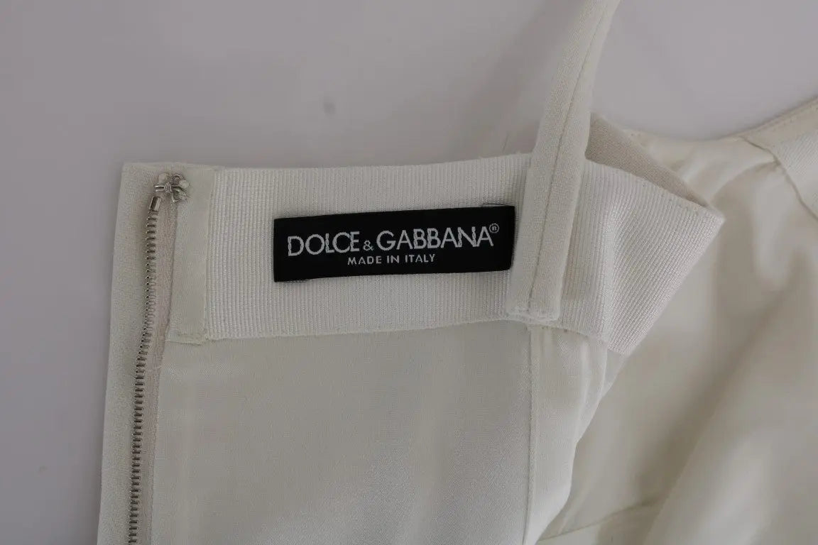Dolce & Gabbana Elegant White Wool Shift Dress with Gold Brooch Dolce & Gabbana