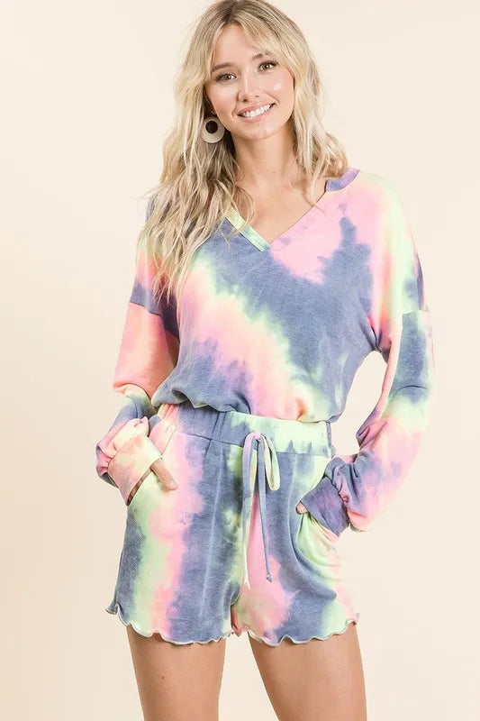 BiBi Tie Dye French Terry Top and Shorts Set.