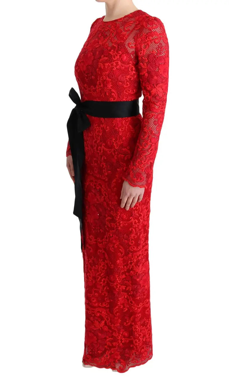 Dolce & Gabbana Elegant Red Sheath Dress with Silk Bow Belt Dolce & Gabbana