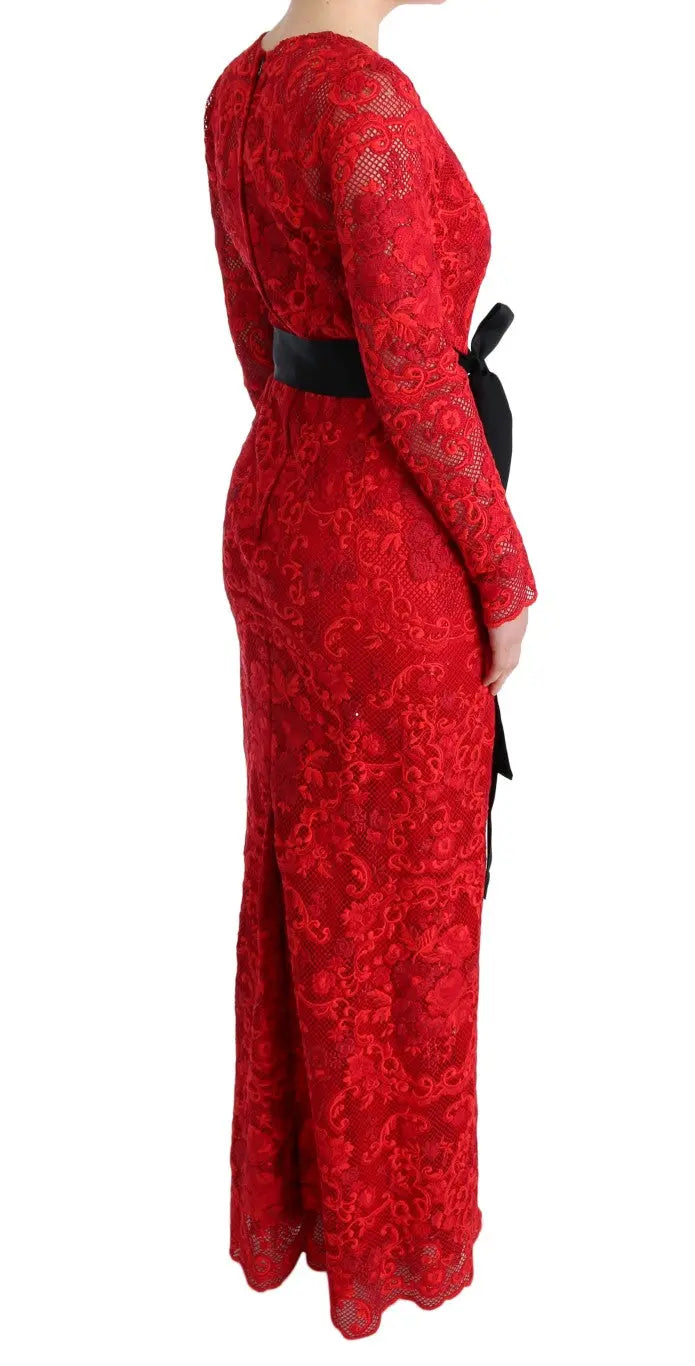 Dolce & Gabbana Elegant Red Sheath Dress with Silk Bow Belt Dolce & Gabbana