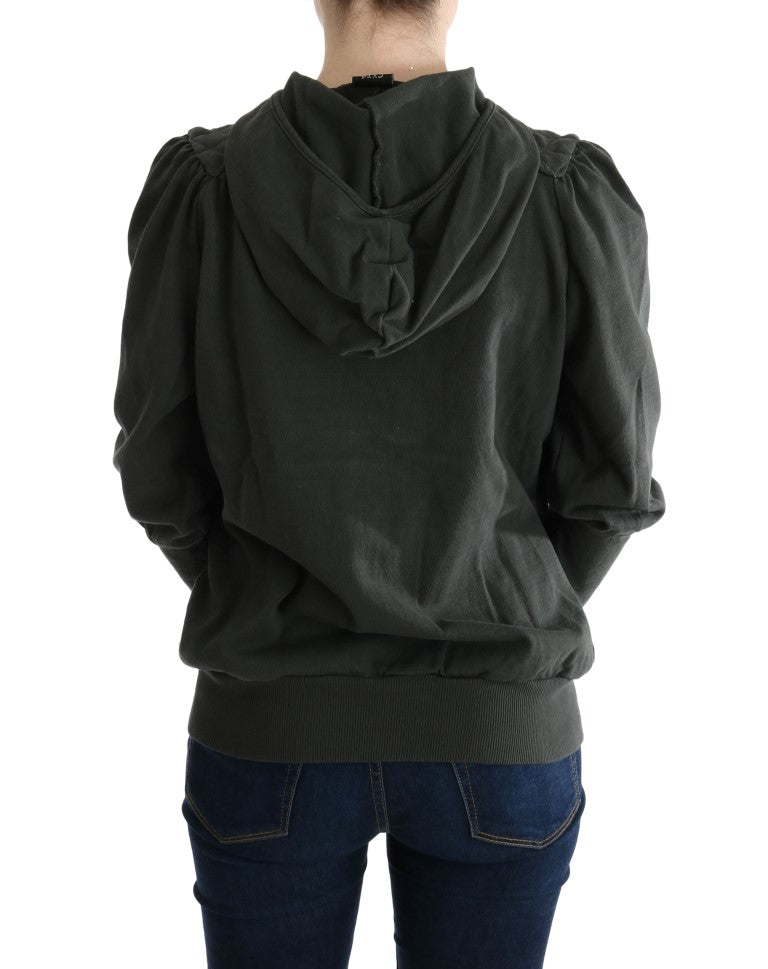 Exte Gray Top Hooded Cotton Zipper Sweater Exte