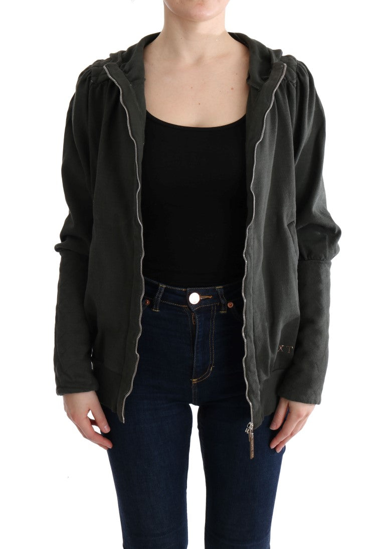 Exte Gray Top Hooded Cotton Zipper Sweater Exte