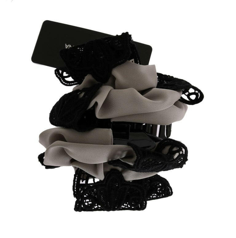 Dolce & Gabbana Gray Silk Black Lace Hair Claw.