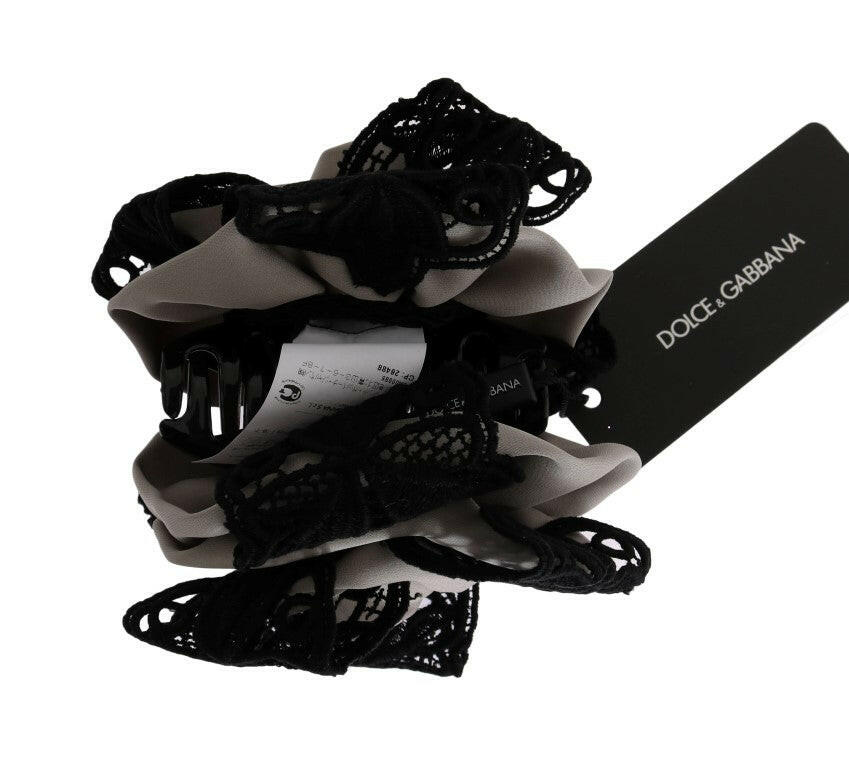 Dolce & Gabbana Gray Silk Black Lace Hair Claw.