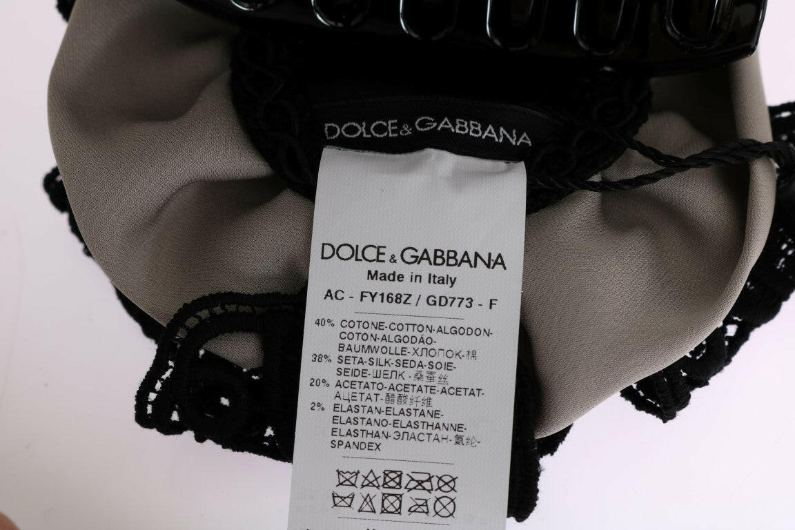 Dolce & Gabbana Gray Silk Black Lace Hair Claw.