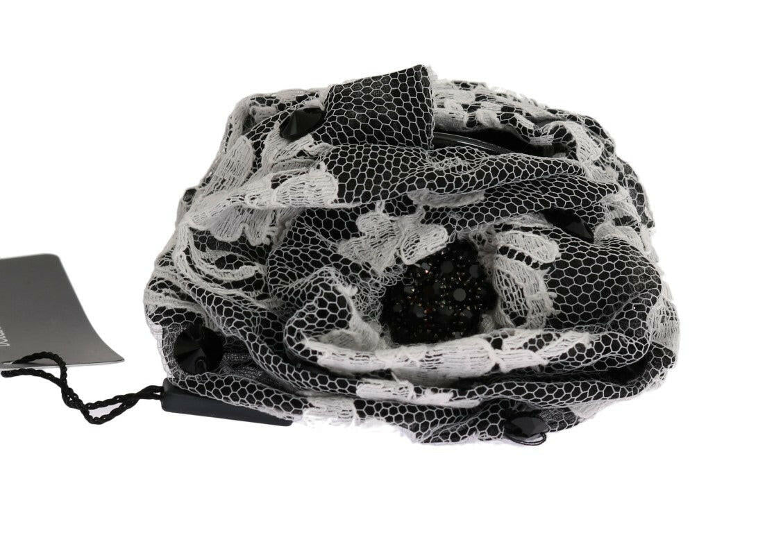 Dolce & Gabbana Black White Floral Lace Crystal Hair Claw.