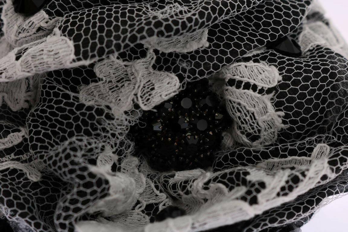 Dolce & Gabbana Black White Floral Lace Crystal Hair Claw.
