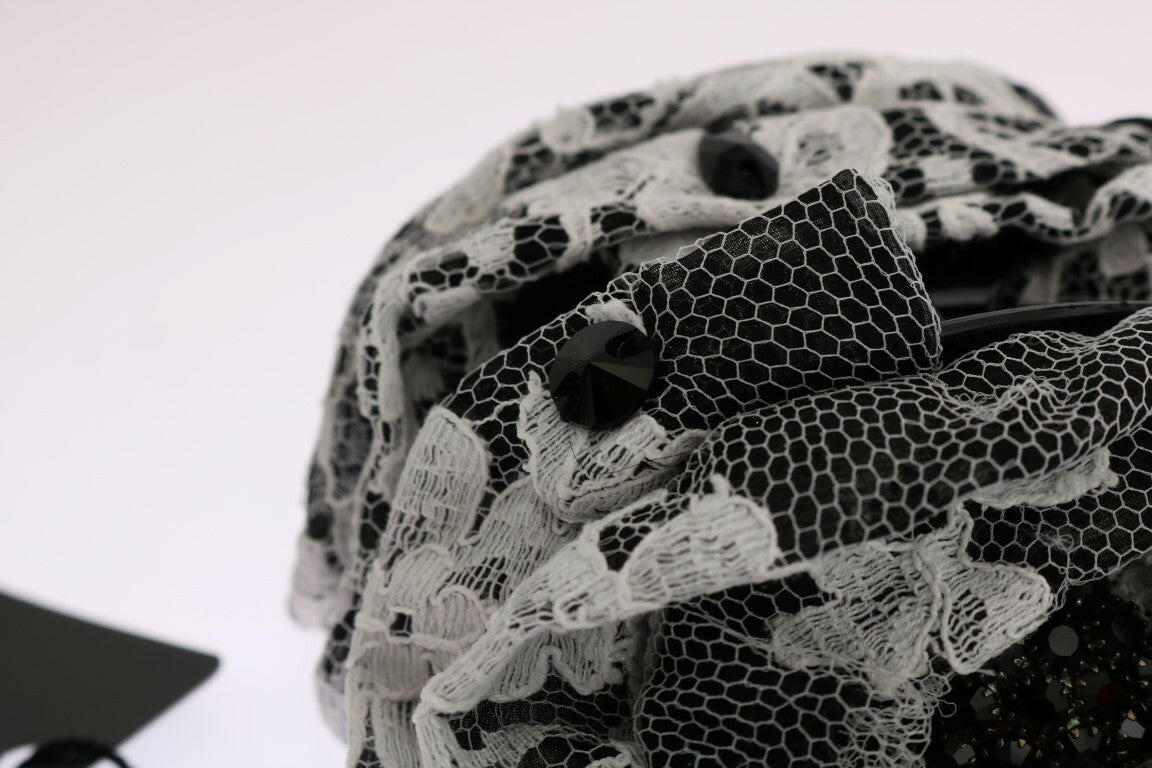 Dolce & Gabbana Black White Floral Lace Crystal Hair Claw.