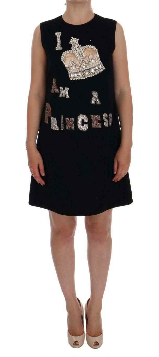 Dolce & Gabbana Black I AM A PRINCESS Crystal Shift Dress.